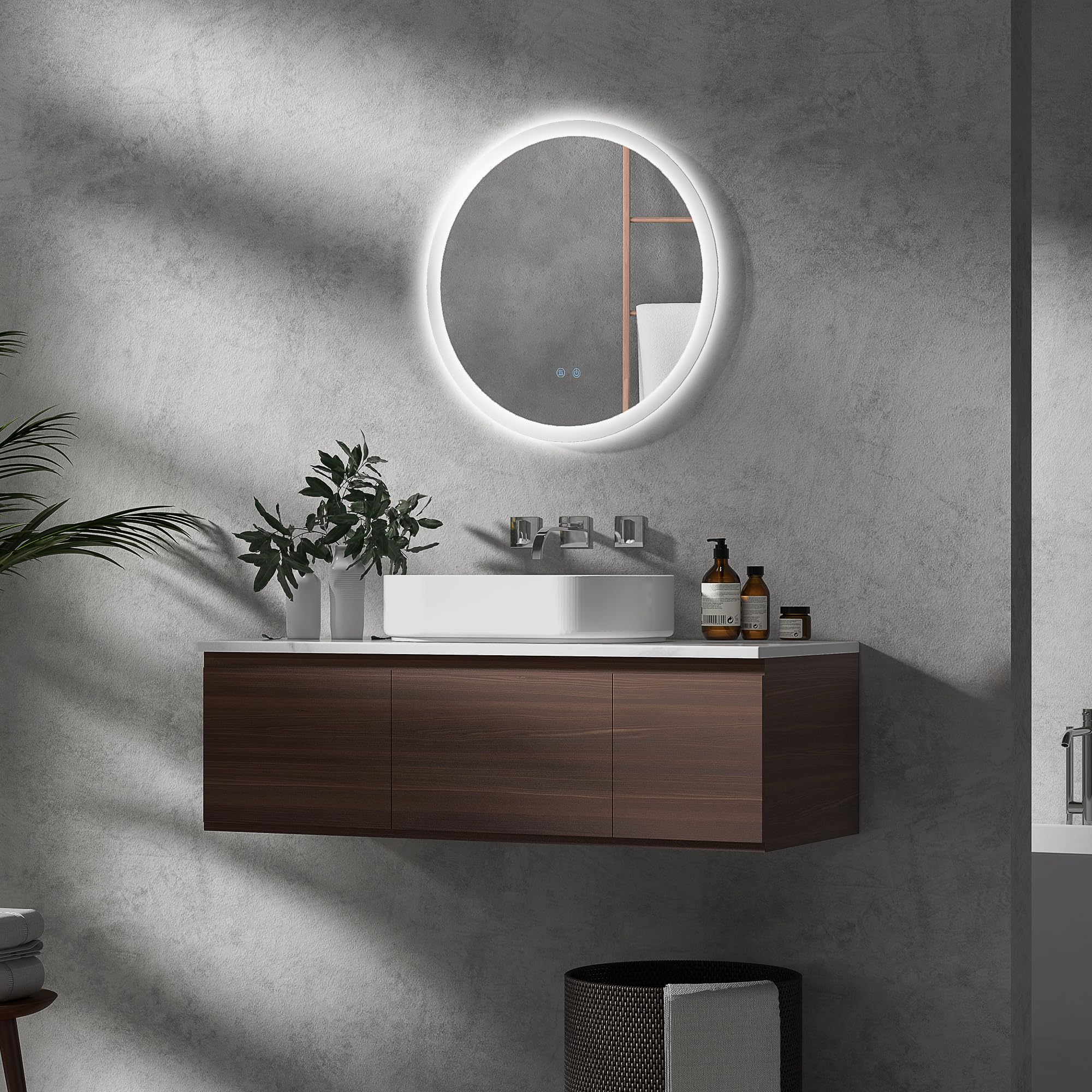 kleankin Miroir Rond Salle de Bain avec éclairage LED Ø 60 cm, Miroir Mural 29W avec Anti-buée, 3 Couleurs réglables, dimmable, Interrupteur Tactile, Fonction mémoire, Blanc et Argent