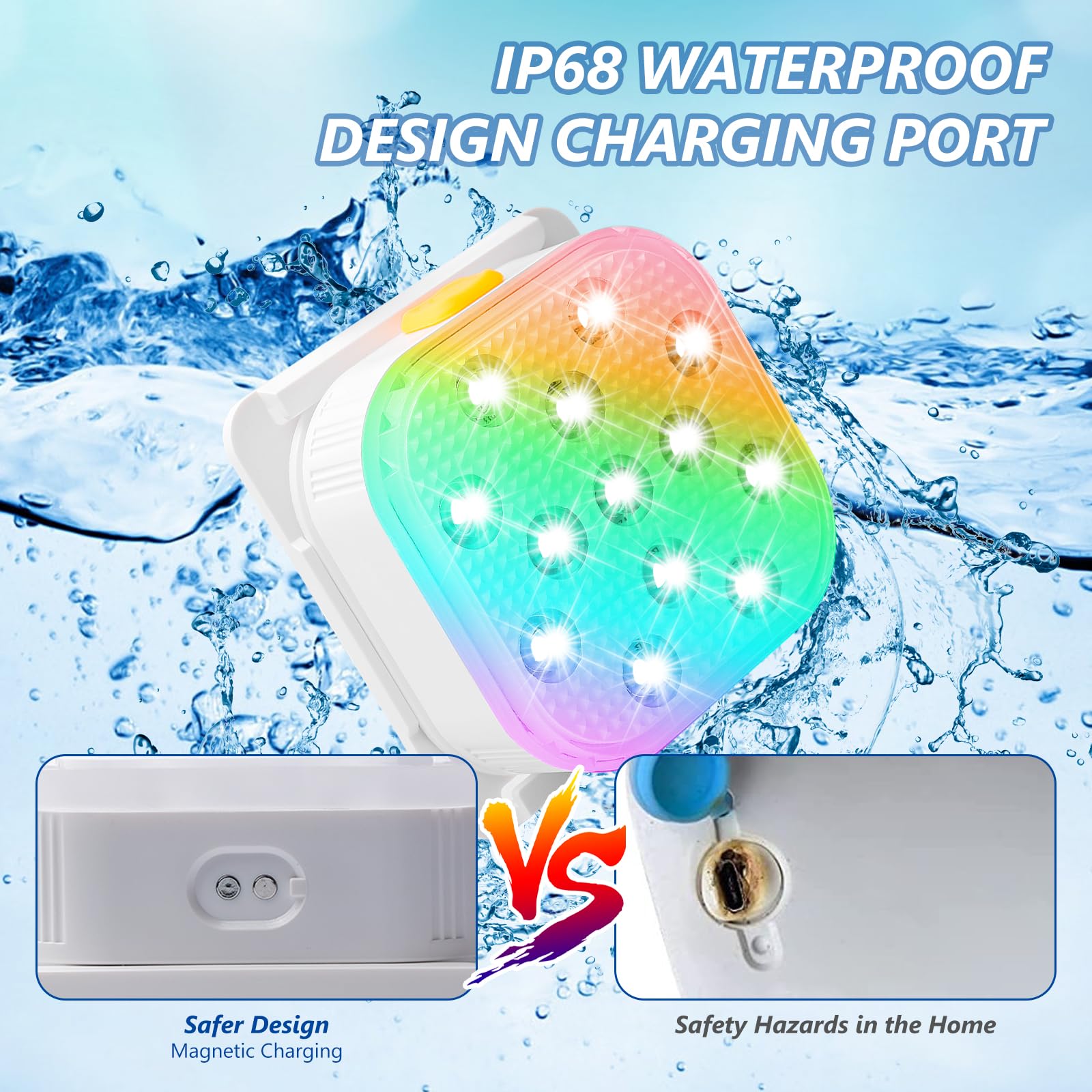 PORFOYO 2 pezzi luce subacquea con telecomando, luce subacquea ricaricabile, luce subacquea, illuminazione magnetica per piscina, 16 colori, luce LED per piscina
