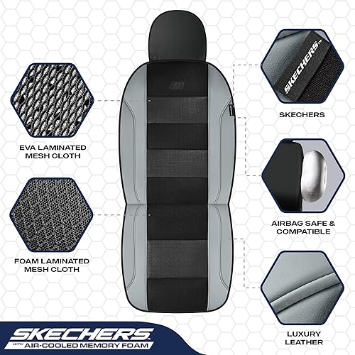 Miniatura 4 de Skechers Fundas de asiento refrigeradas por aire para hombre, fundas de asiento de automóvil de espuma viscoelástica, compatibles con bolsas de