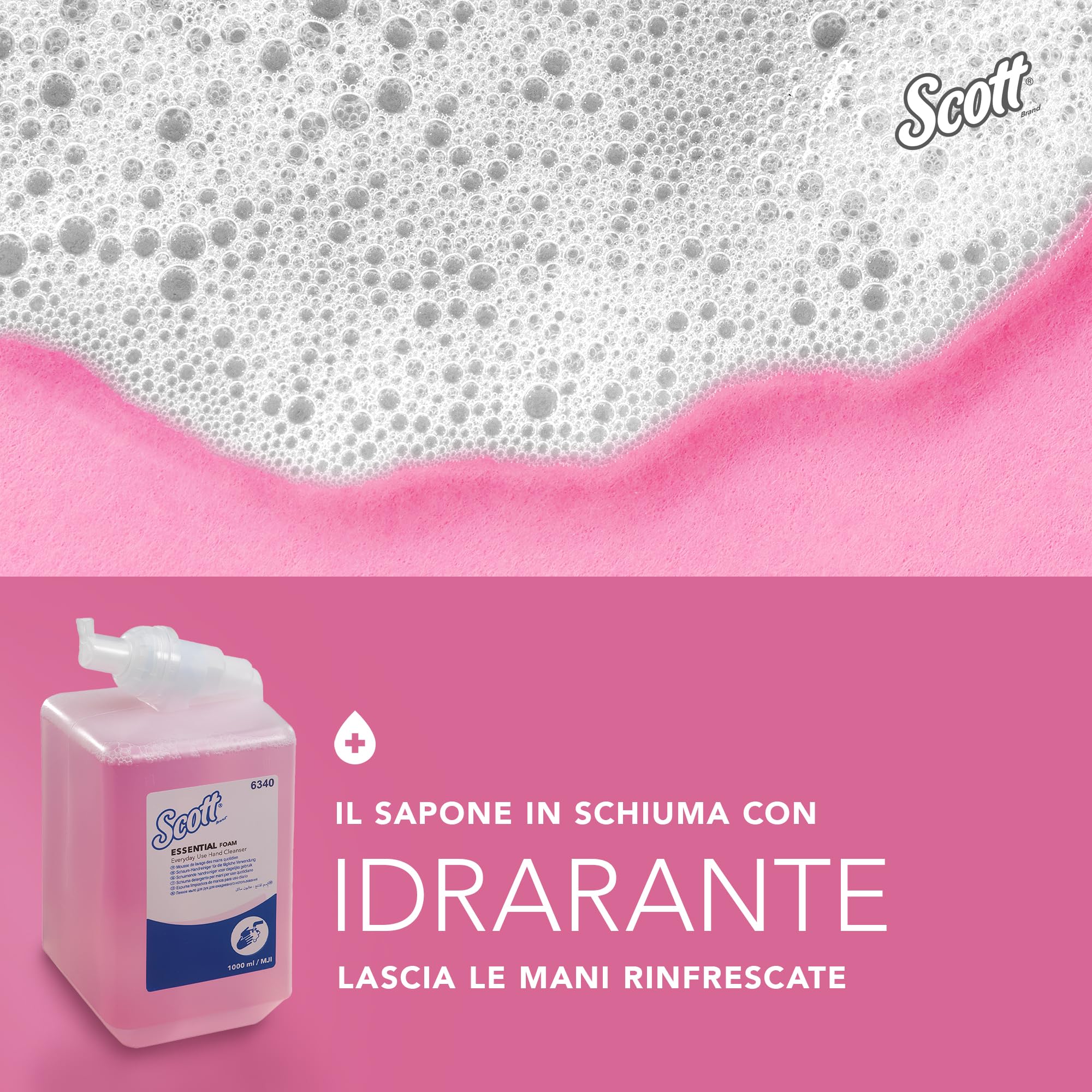 Scott Essential Detergente per Mani in Schiuma 6340, Sapone idratante leggermente profumato, 2.500 Erogazioni per Flacone, totale 6 l