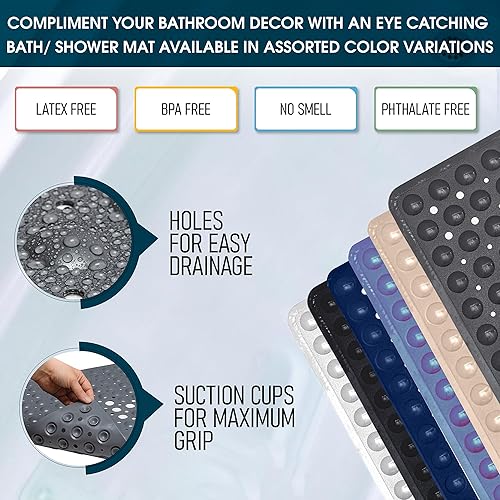 Miniatura 5 de ENKOSI Tapete de ducha cuadrado antideslizante, 21 x 21 pulgadas, tapete de ducha antideslizante con ventosas y agujeros de drenaje, tapete de ducha