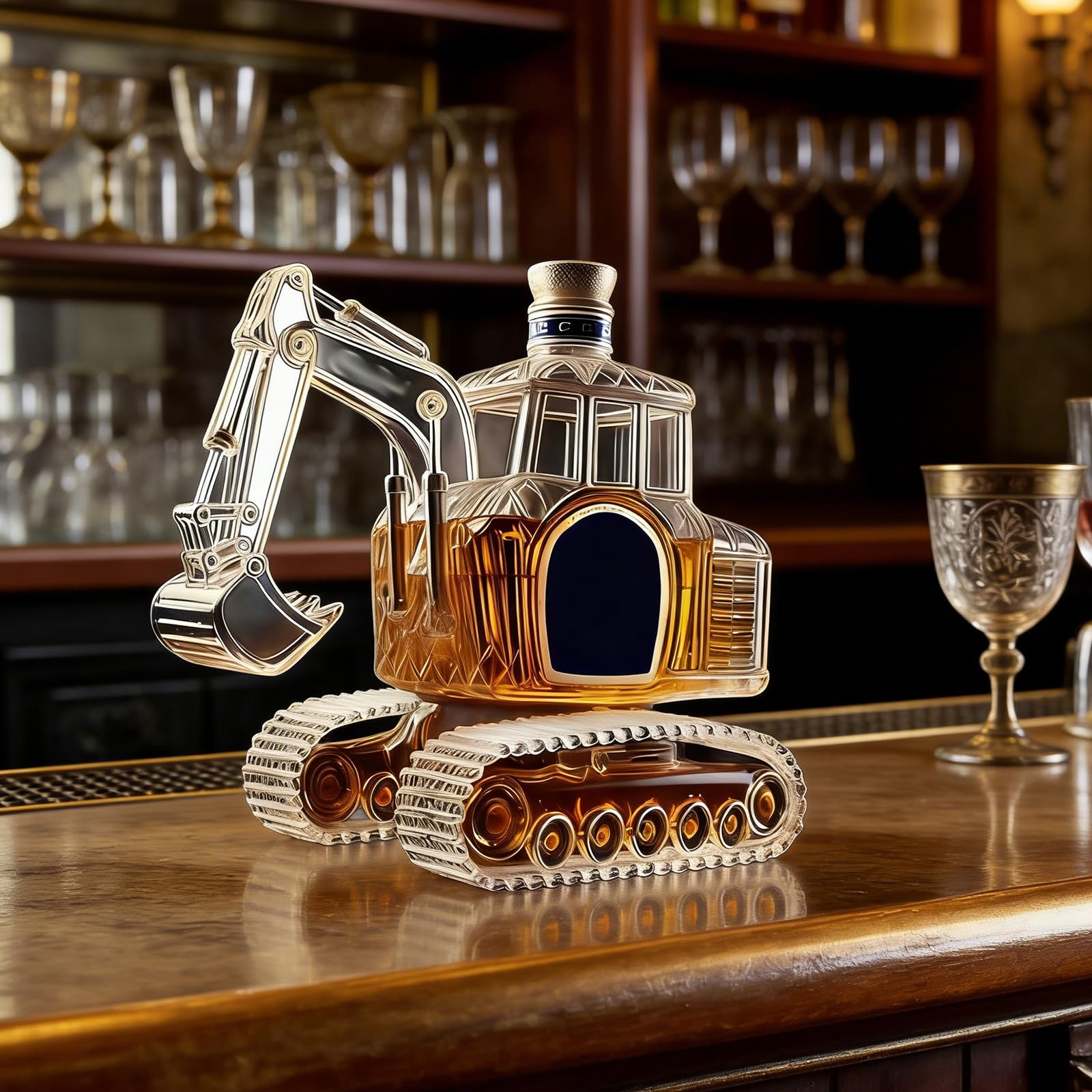 Carafe à whisky fantaisie en forme d'excavatrice de 350 ml, décanteur en verre à whisky, bouteille de vin, distributeur d'alcool pour bar à domicile, cadeau créatif pour les constructeurs, mécaniciens