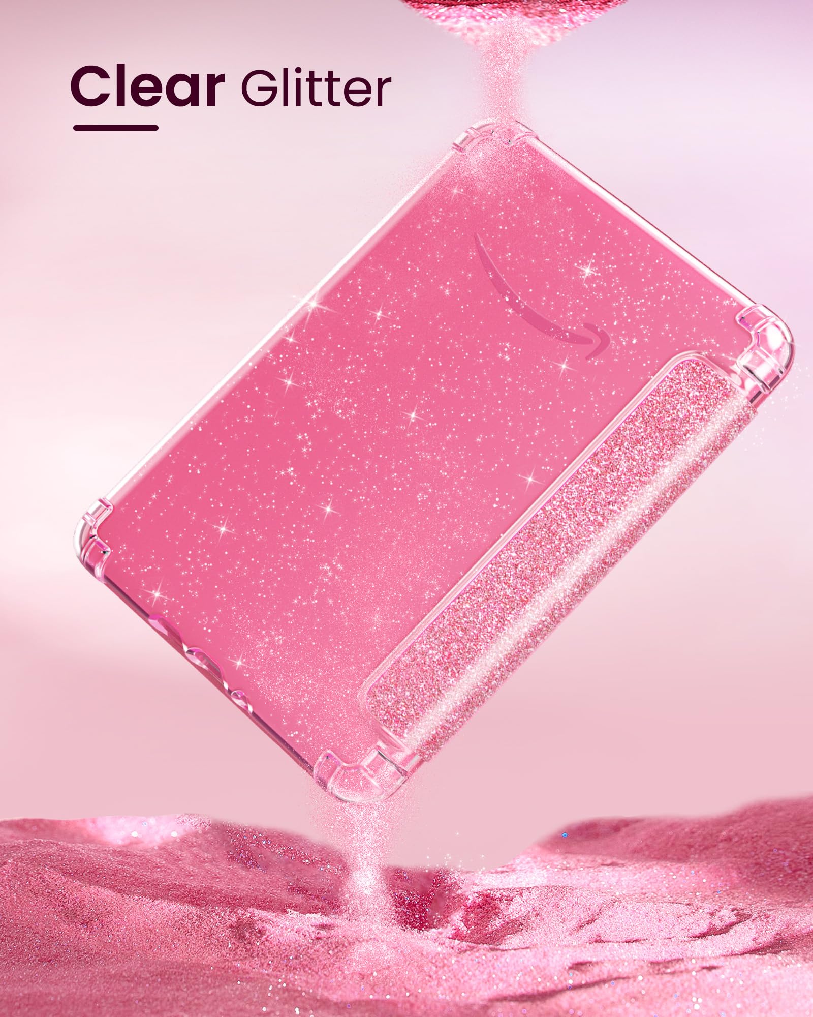 MoKo Custodia per Kindle Paperwhite 12a Gen 2025/2026 & Kindle Colorsoft 2024/2025, Copertura Posteriore TPU Trasparente Morbido Flessibile Scintillante, Glitter Rosa
