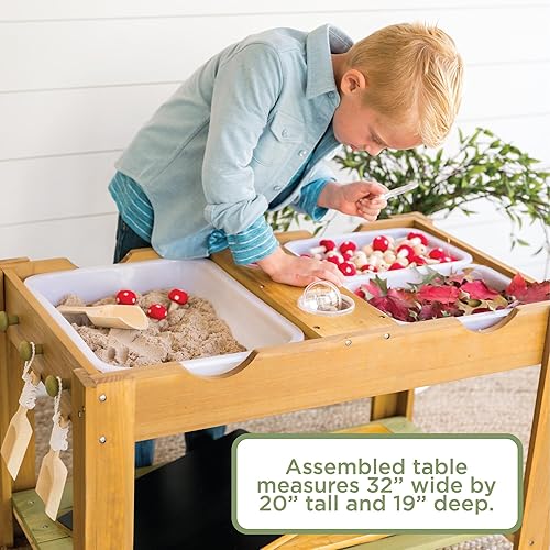 Miniatura 4 de MindWare Mesa sensorial de brotes sensoriales, mesa de madera resistente que incluye 3 contenedores sensoriales, 2 tazas y 3 ganchos, juego