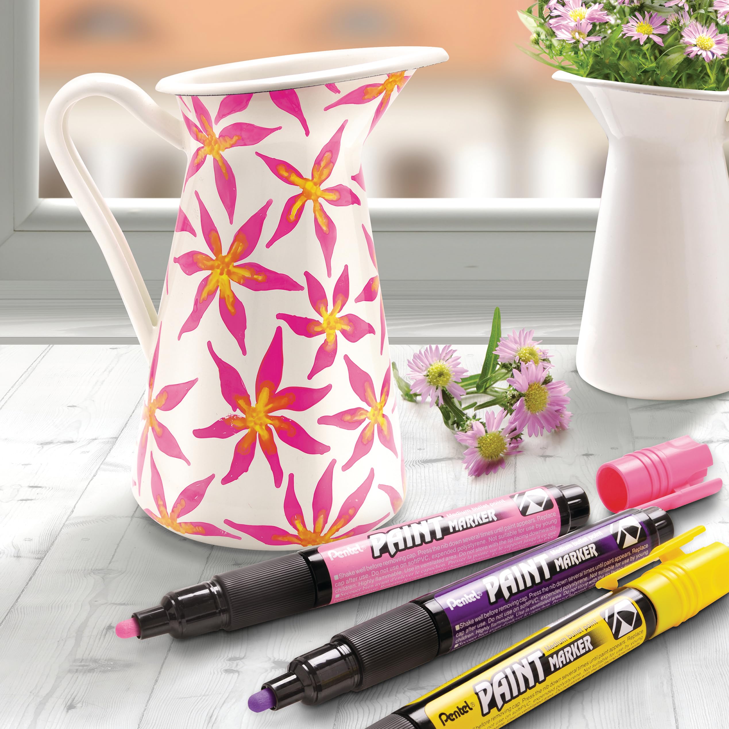 Pentel MMP20-4COL marker permanentny 2 mm, końcówka okrągła 0 mm, jasnozielony/różowy/jasnoniebieski/fioletowy zestaw markerów do lakieru, zestaw DIY, 4 kolory sortowane