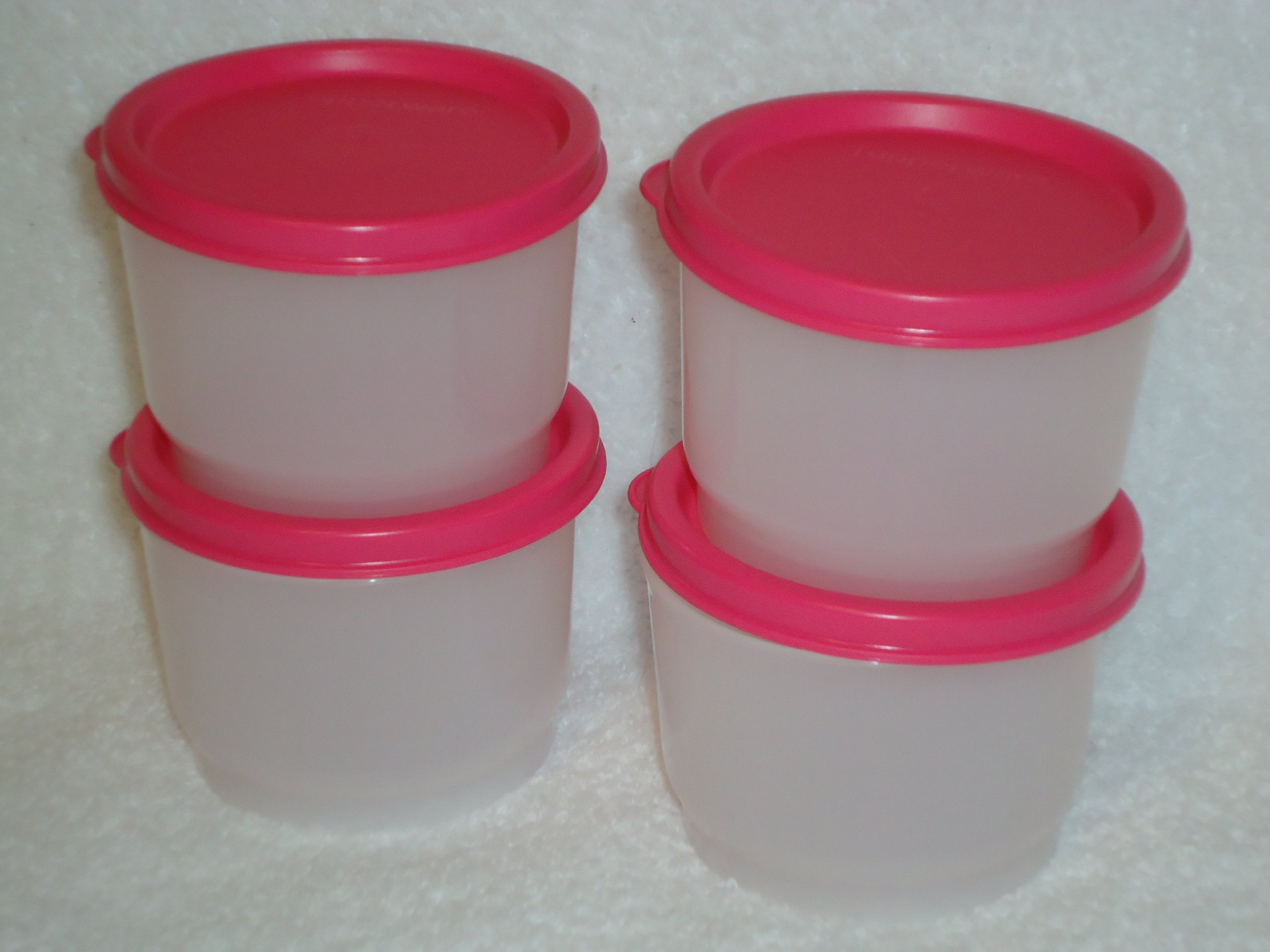 Tupperware Snack Cup Set of 4 Clear with Pink Seals 4 Oz