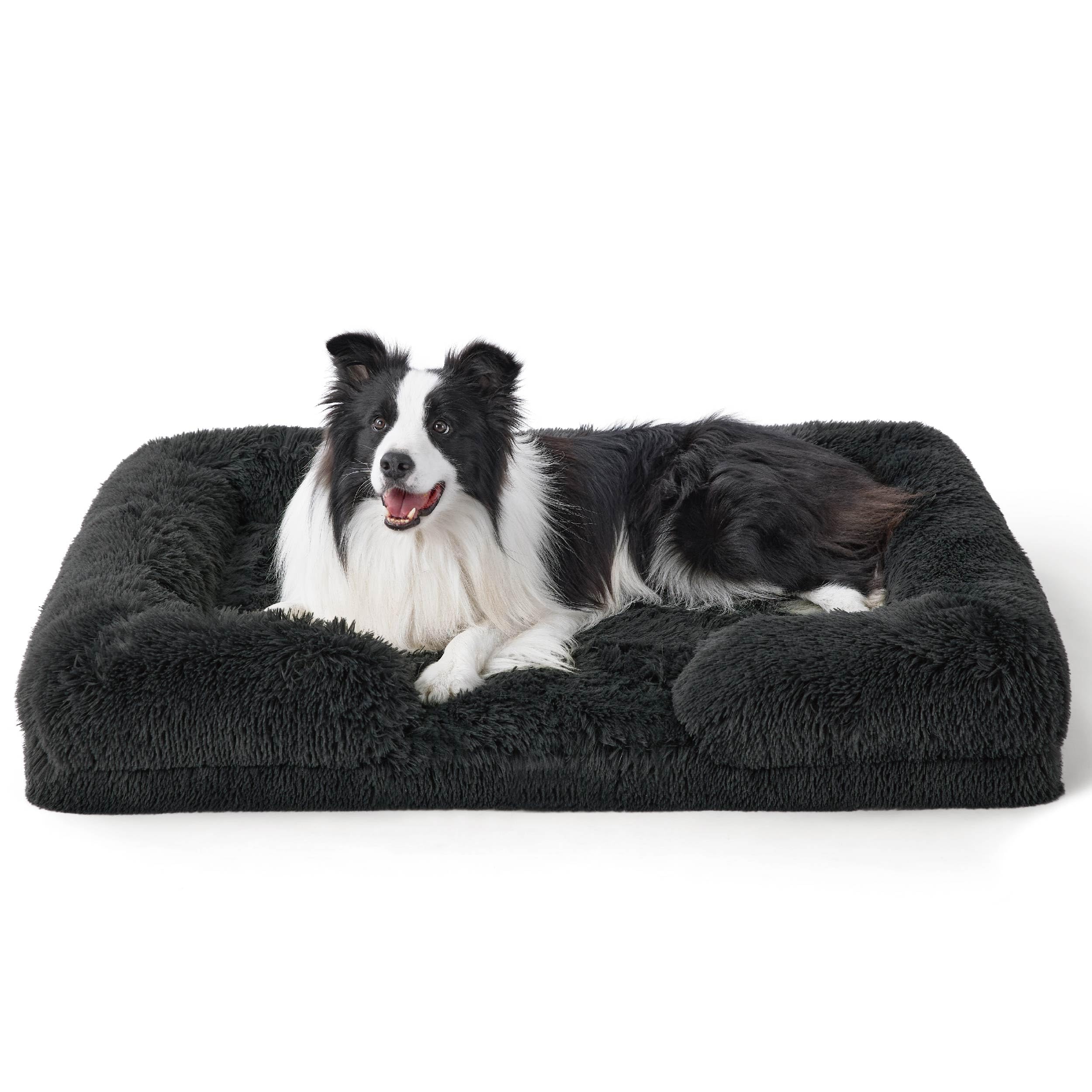 BEDSURE - Cuccia ortopedica per cani, ergonomica, 89 x 63 cm, divano per cani con schiuma a forma di contenitore delle uova per cani di medie dimensioni, lavabile, antiscivolo, colore: grigio scuro