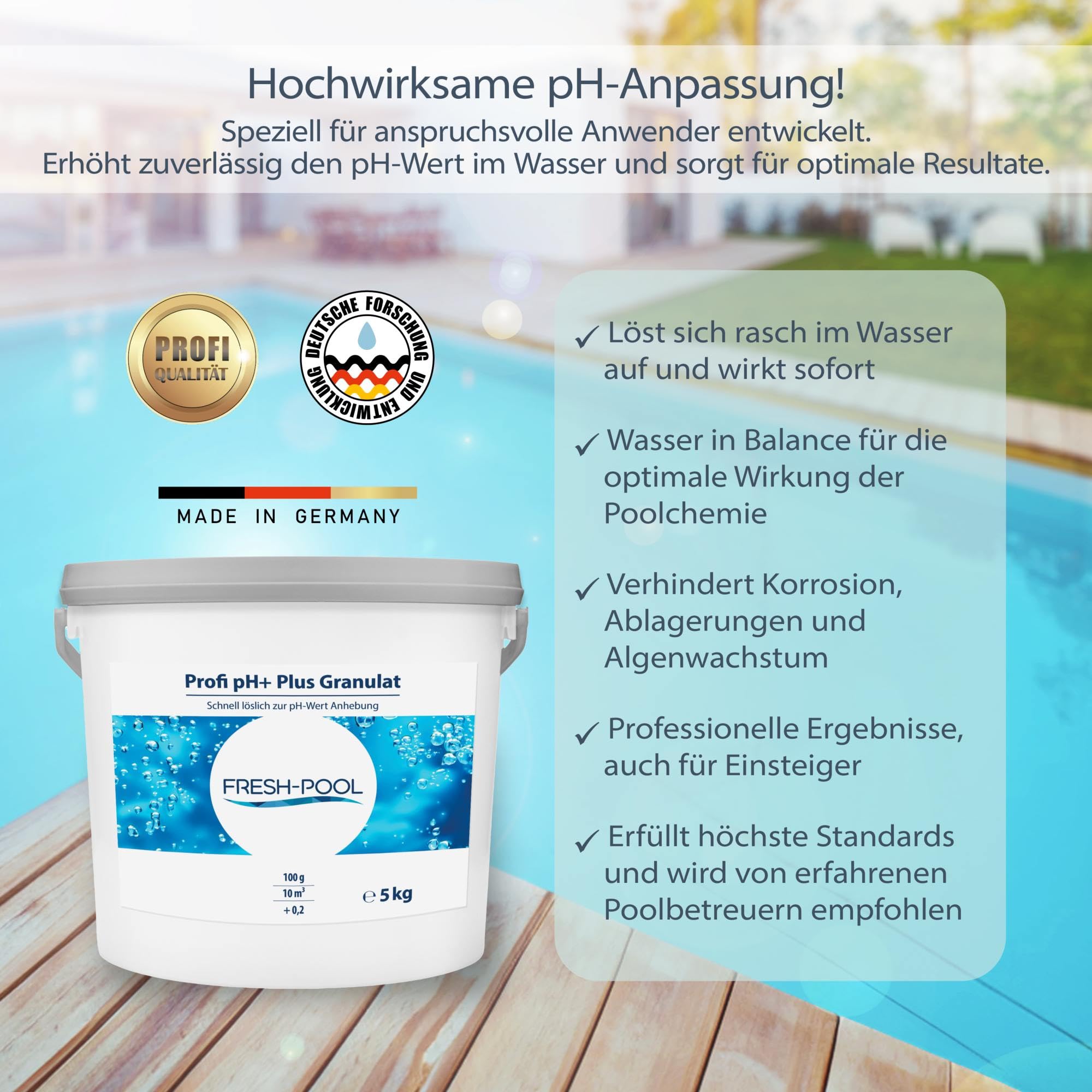 Fresh-Pool Profi pH+ Plus Granulat 5 kg - ph Heber Pool Granulat | ph Plus Pool Granulat | ph Wert Heber | ph+ Granulat | ph Granulat