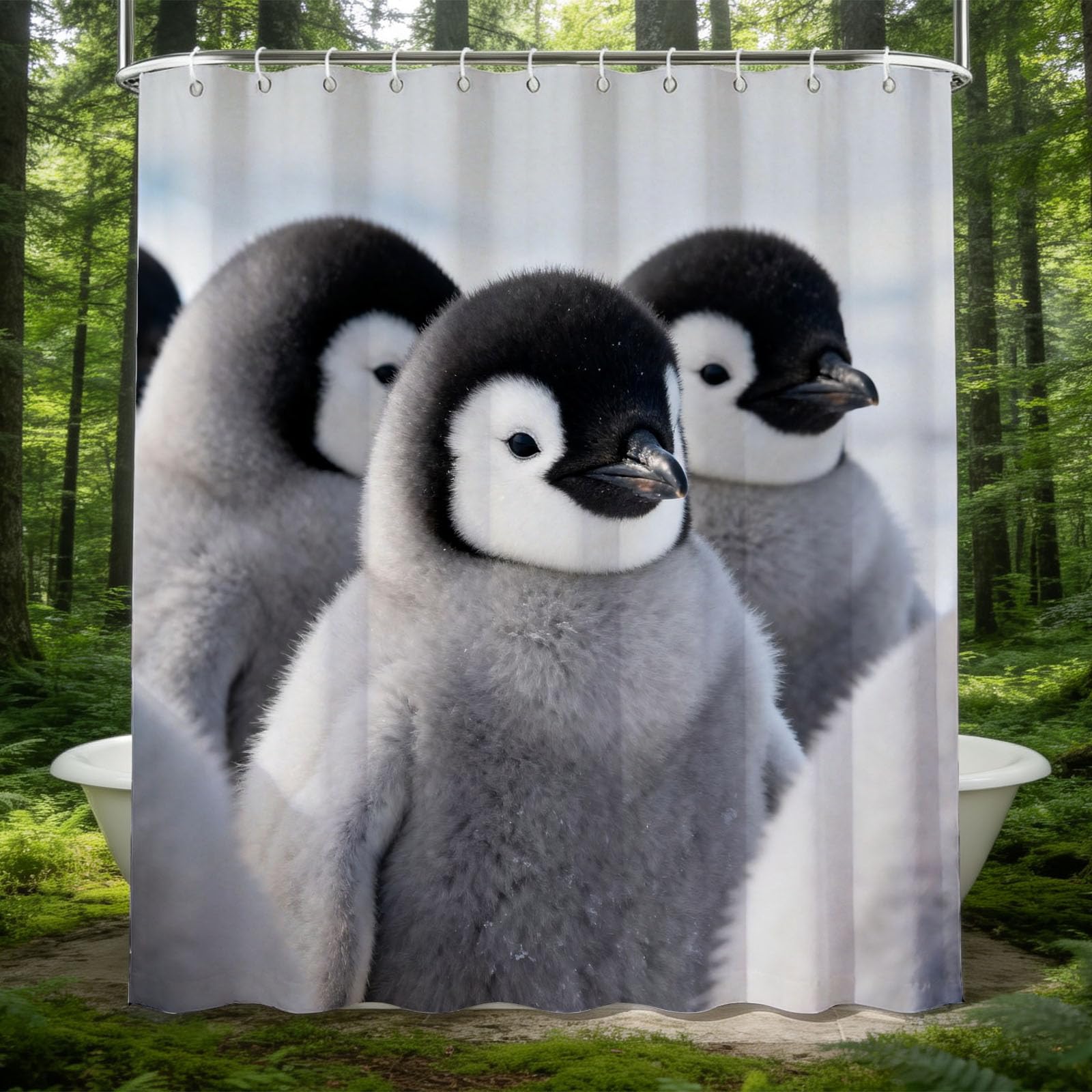 Hongduo 3D Penguins Shower Curtain for Stalls Bathtubs Cute Style Bathroom Decor Shower Curtain Set Polyester Fabric Waterproof 180x200cm/71X79 Inch with Hooks