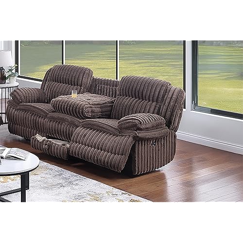 ERYE Oversized Manual Motion Reclining Sofa Fluffy Corduroy Upholstered 3 Seaters Manual Recliner Sofa Couch with Charging Station,Cupholders and Storage Drawer for Home Theater Apartment Living Room