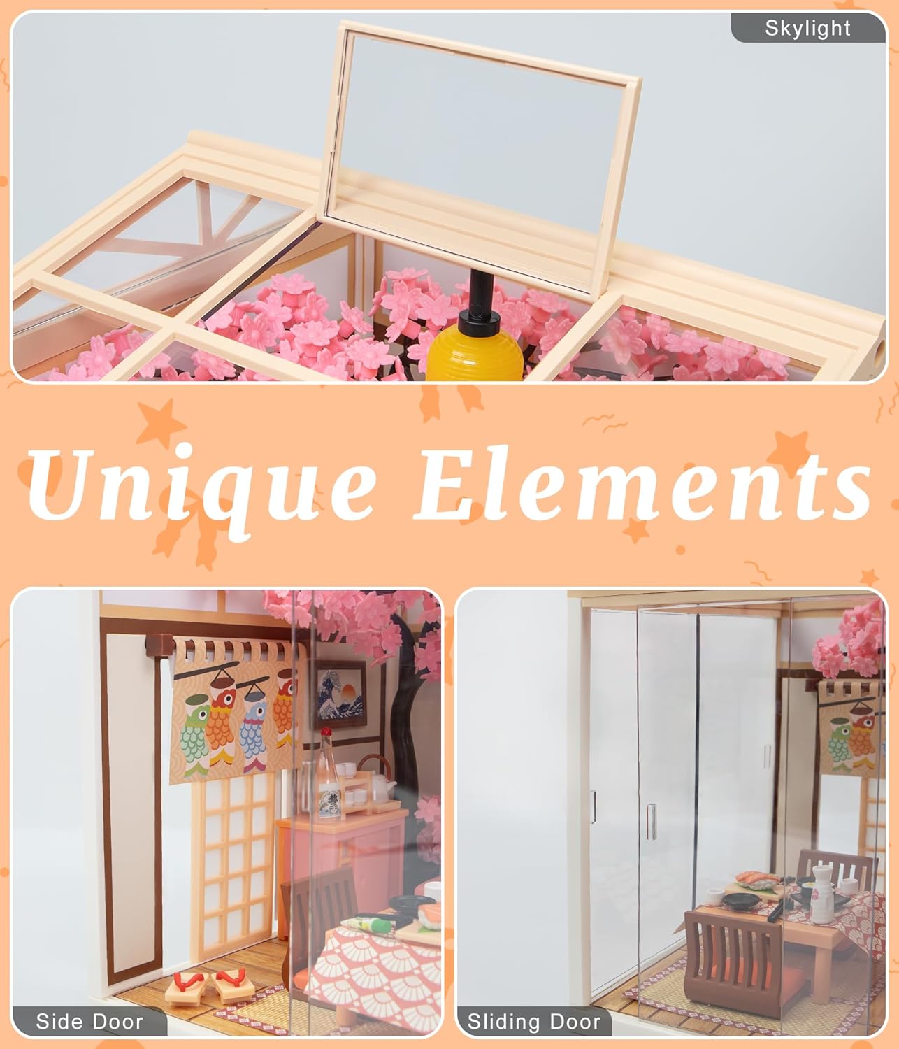 Sakura Izakaya Miniature House Kit, DIY Japan Street Style Dollhouse Kits with LED Light & Mini Furniture, Creative Gift for Women Teens Who Love Cherry Blossom Decor
