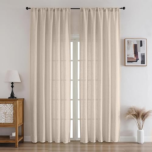 CUCRAF Cortinas de lino beige natural que no se transparentan, cortinas de privacidad semitransparentes de 72 pulgadas, cortina de filtrado de luz