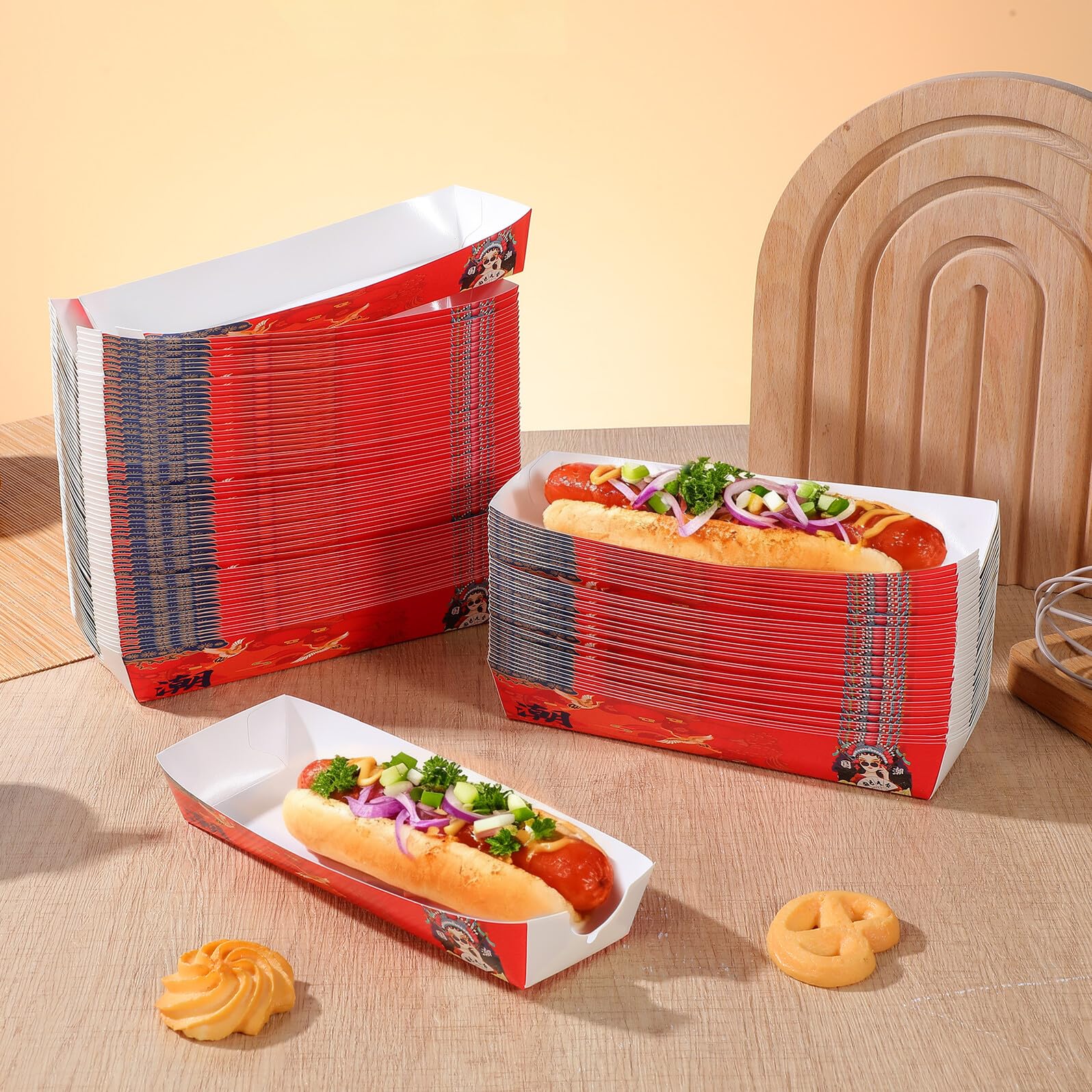 Garneck Lot de 100 Boîtes en Carton pour Hot-dogs Robustes et Faciles à Utiliser, Support en Papier pour Snacks Frits Lors de Fêtes et Barbecues en Plein Air