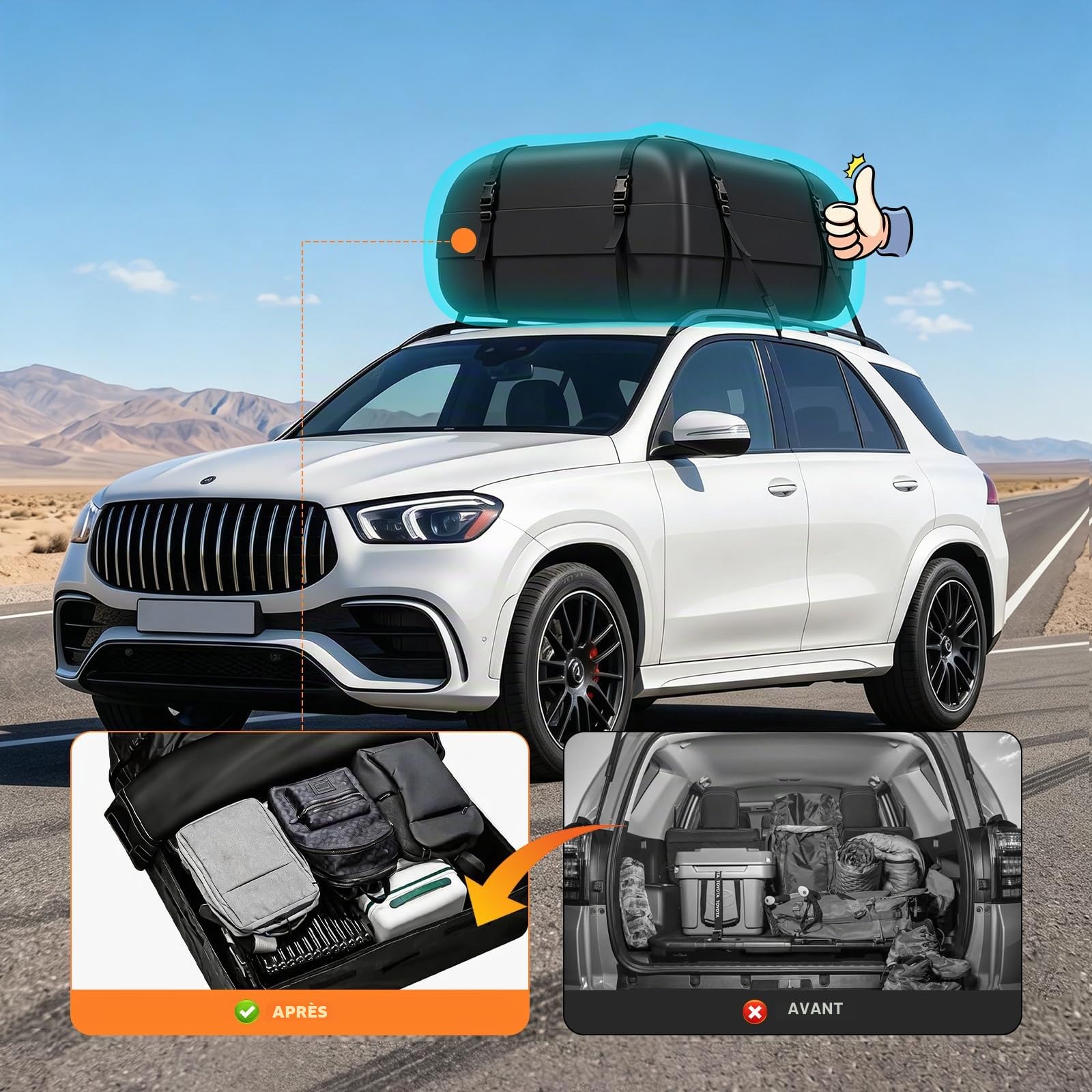 Coffre de Toit Voiture, 425L Coffre de Toit Souple avec Tapis Sntidérapant 420D Sac à Bagages de Toit étanche, Sac de Toit Voiture pour Les Voyages et Le Transport