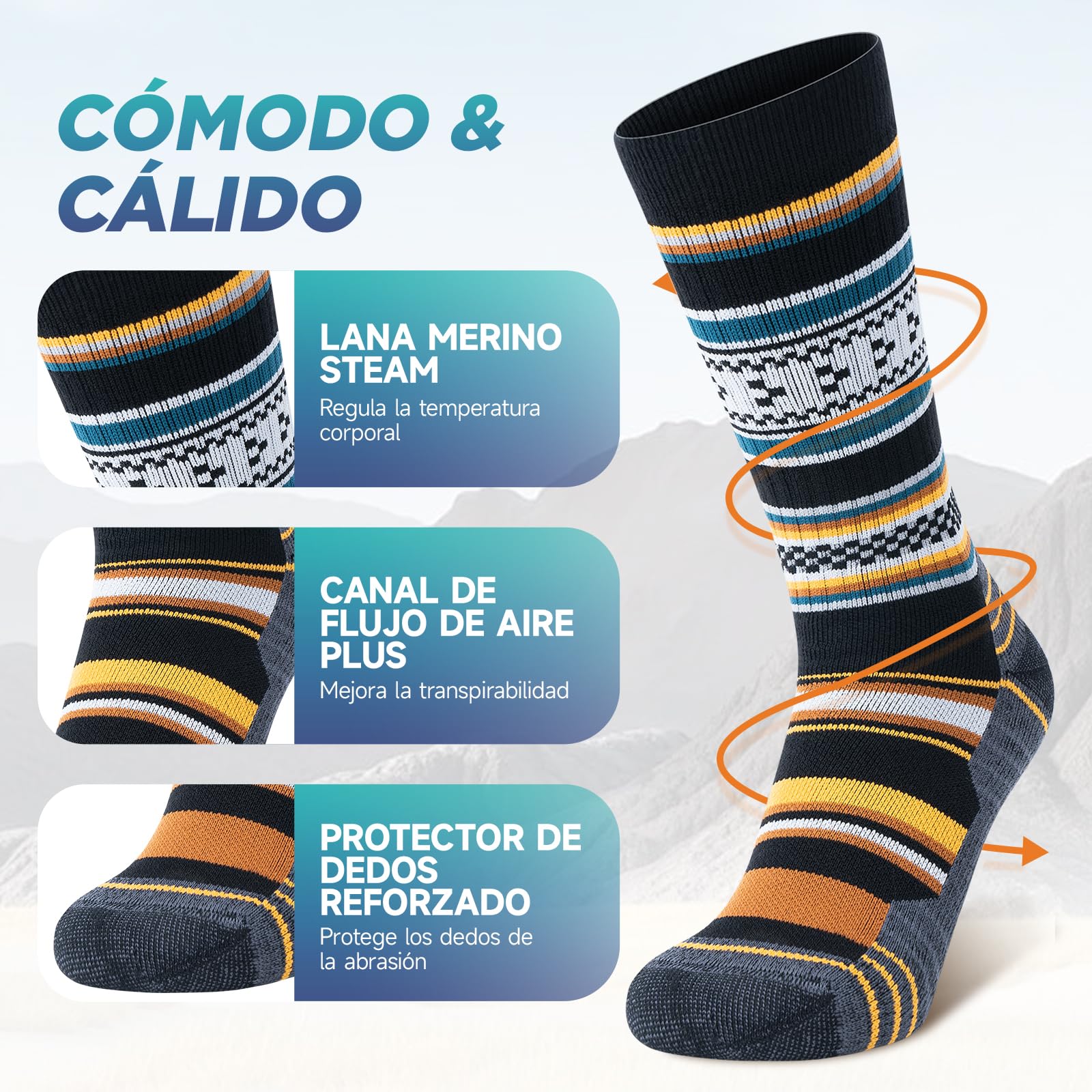 Calcetines Térmicos de Lana Merino para Hombre Invierno Trekking