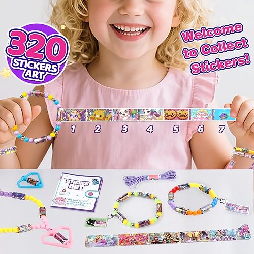 Miniatura 2 de Plunack Kits de fabricación de joyas de bricolaje para niños, juego de calcomanías, incluye cuentas, dijes y colgantes, 320 rollos de calcomanías