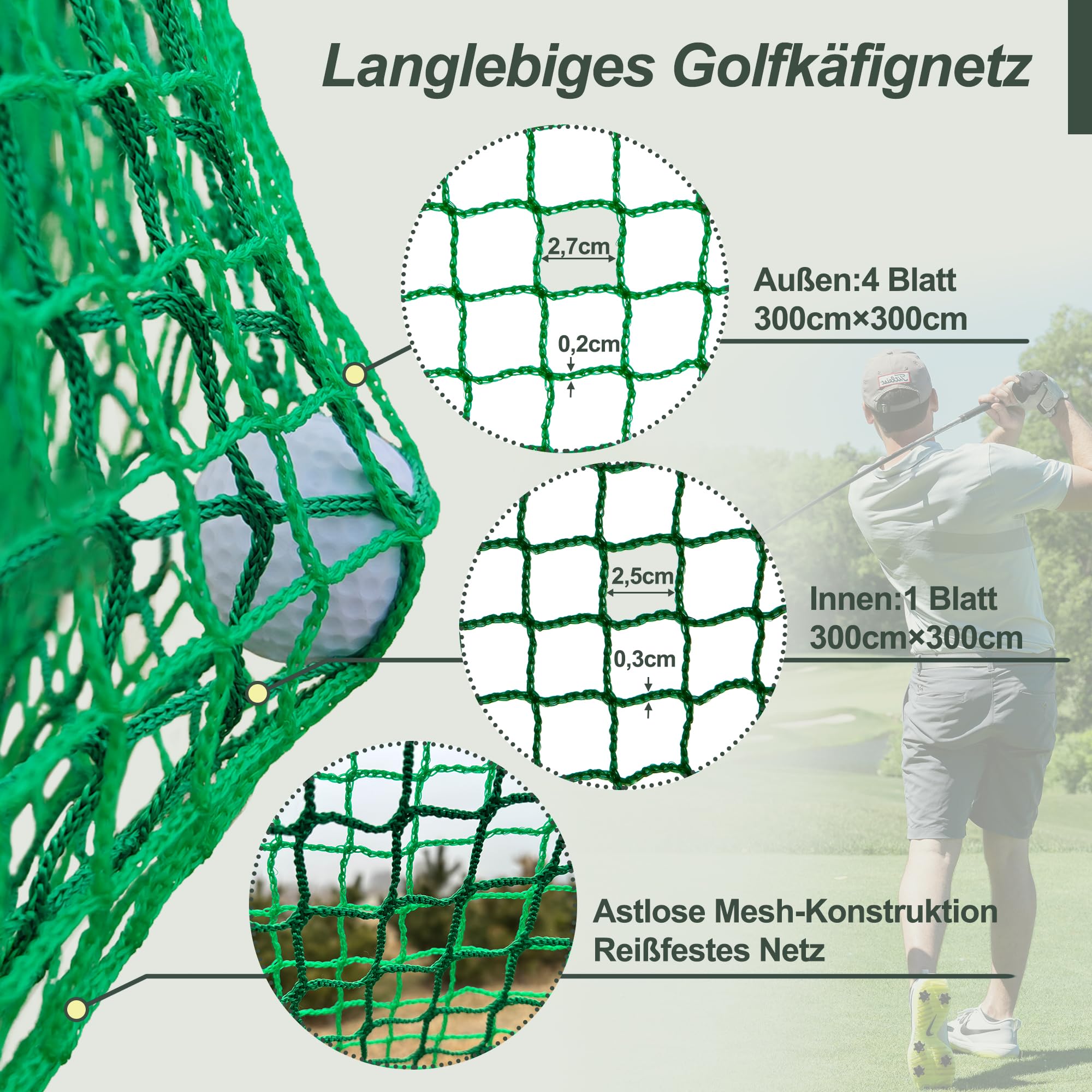 Thanaddo Golfkäfignetz 3m Freistehend Übungskäfignetz, Golfnetz Übunskäfig mit Ziel-Tuch und Übungsmattte