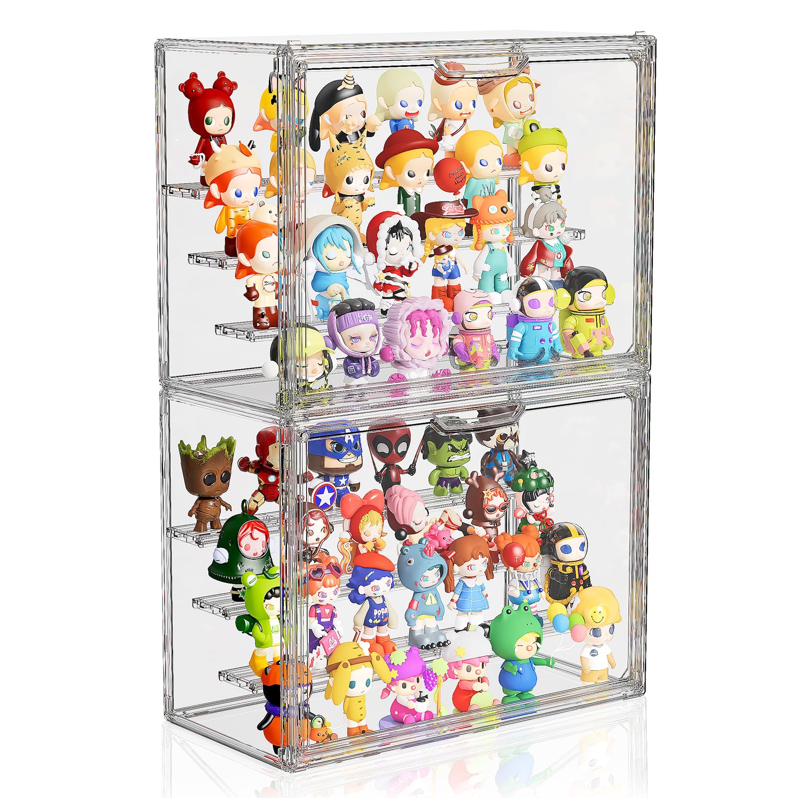 MSHOMELY Clear Acrylic Display Case for Collectibles 4 Layer Hobby Figure Display Case Box with Shelves Stackable Figurine Display Boxes for Funko Pop