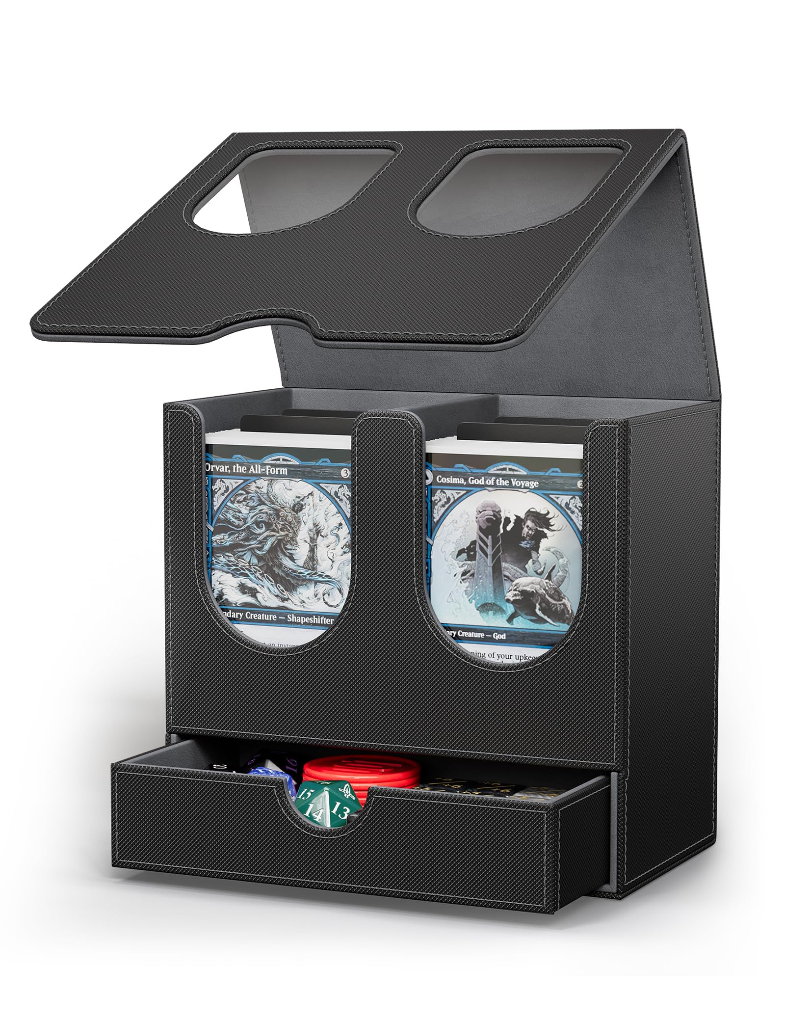 banloga Card Deck Box with Dice Tray for MTG Commander Display(Black Gray)