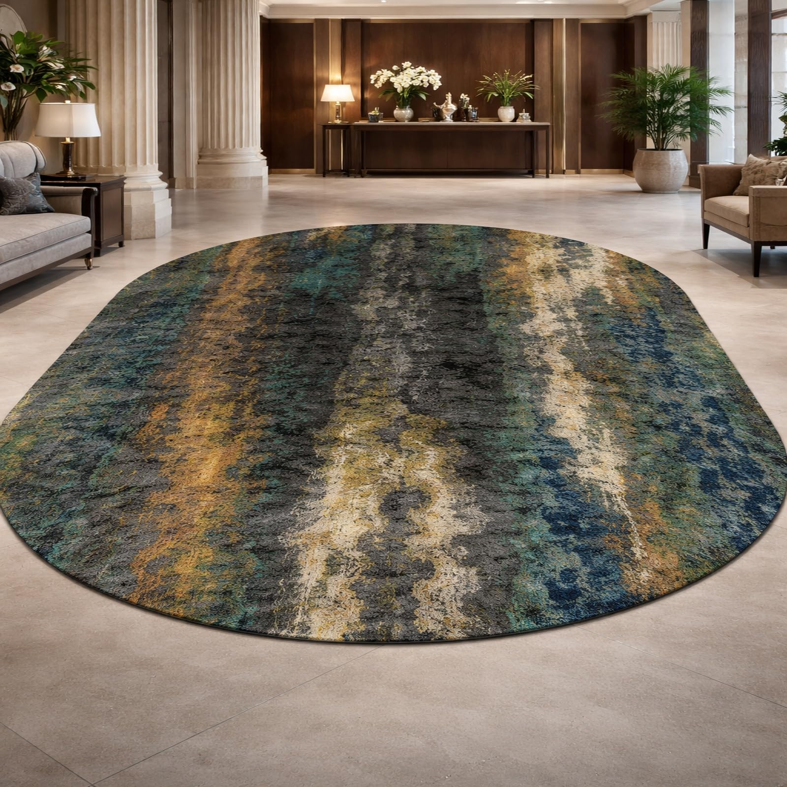 Tapis ovale salon moderne abstrait multicolore 100 x 180 cm pour chambre