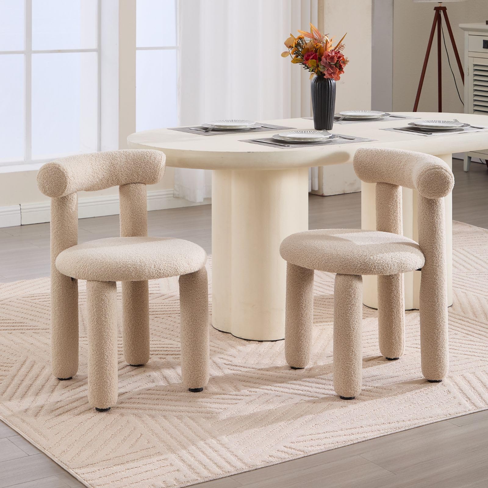 chairus Kitchen Dining Chairs Set of 2 Faux Fur Armless Side Chair Upholstered Corner Chairs for Dining Room (Khaki)