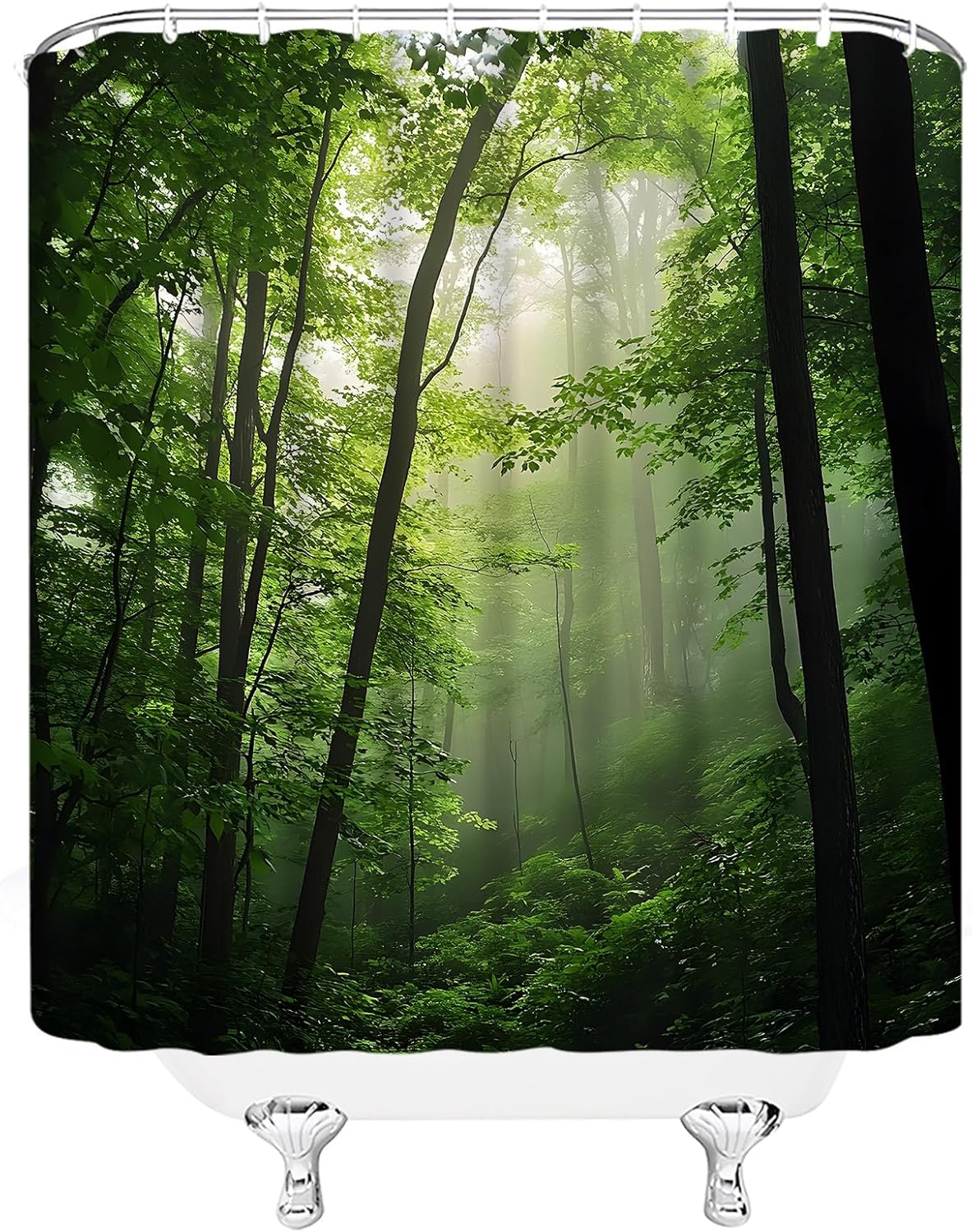 Nature Forest Shower Curtain Misty Forest Jungle Tree Foggy Magic Rustic Landscape Fabric Bathroom Decor Set with Hooks,(84" Wx70 H)