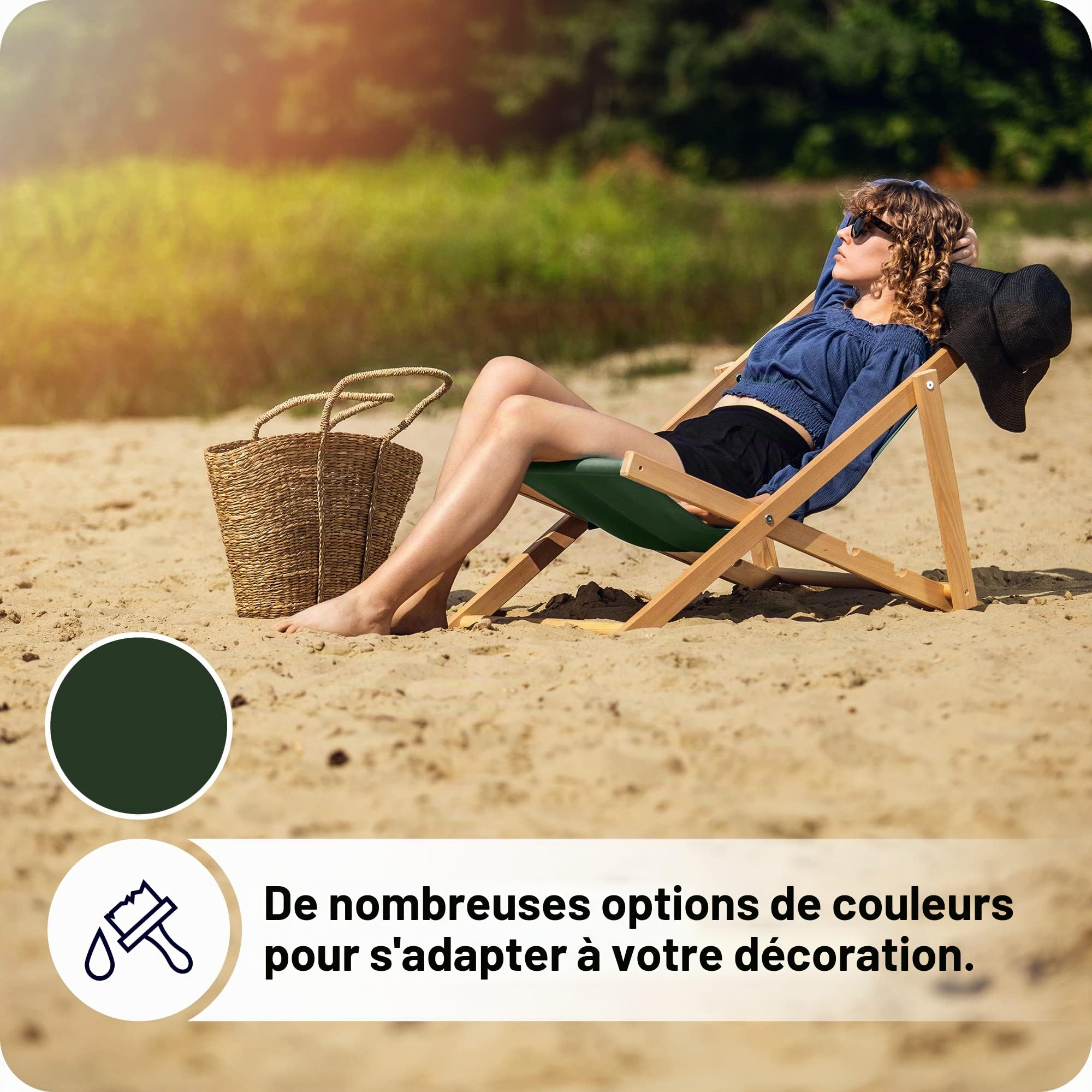 KADAX Chaise Longue Pliable en Bois pour se Détendre Confortablement à la Plage, sur Le Balcon ou dans Le Jardin, Transat Pliant d'Extérieur (Vert Foncé)