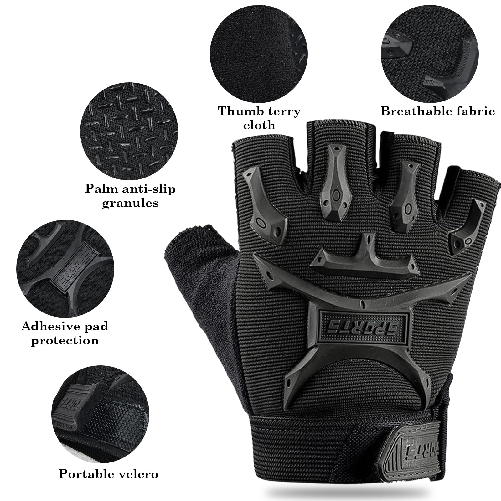 Guantes de Ciclismo de Medio Dedo para Niños, Guantes Deportivos Antideslizantes, Negro, Talla Única