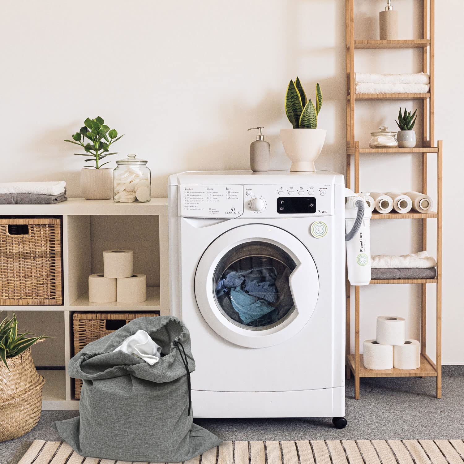 DuneDesign 50L Cesta Ropa Sucia con Tapa y Bolsa Ropa Sucia - 30x30x60 Cubo Ropa Sucia Estrecho - Canasta Ropa Sucia Plegable Gris - Cesto Ropa Sucia con Bolsa - Hamper de Ropa Infantil - Cestas Baño