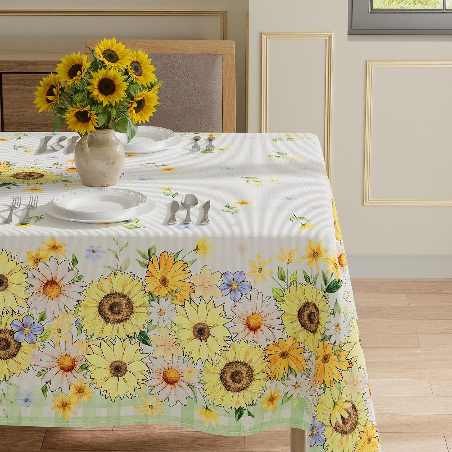 XCHI Summer Sunflower Flower Square Tablecloth Decorations 60x60 Inch image 2