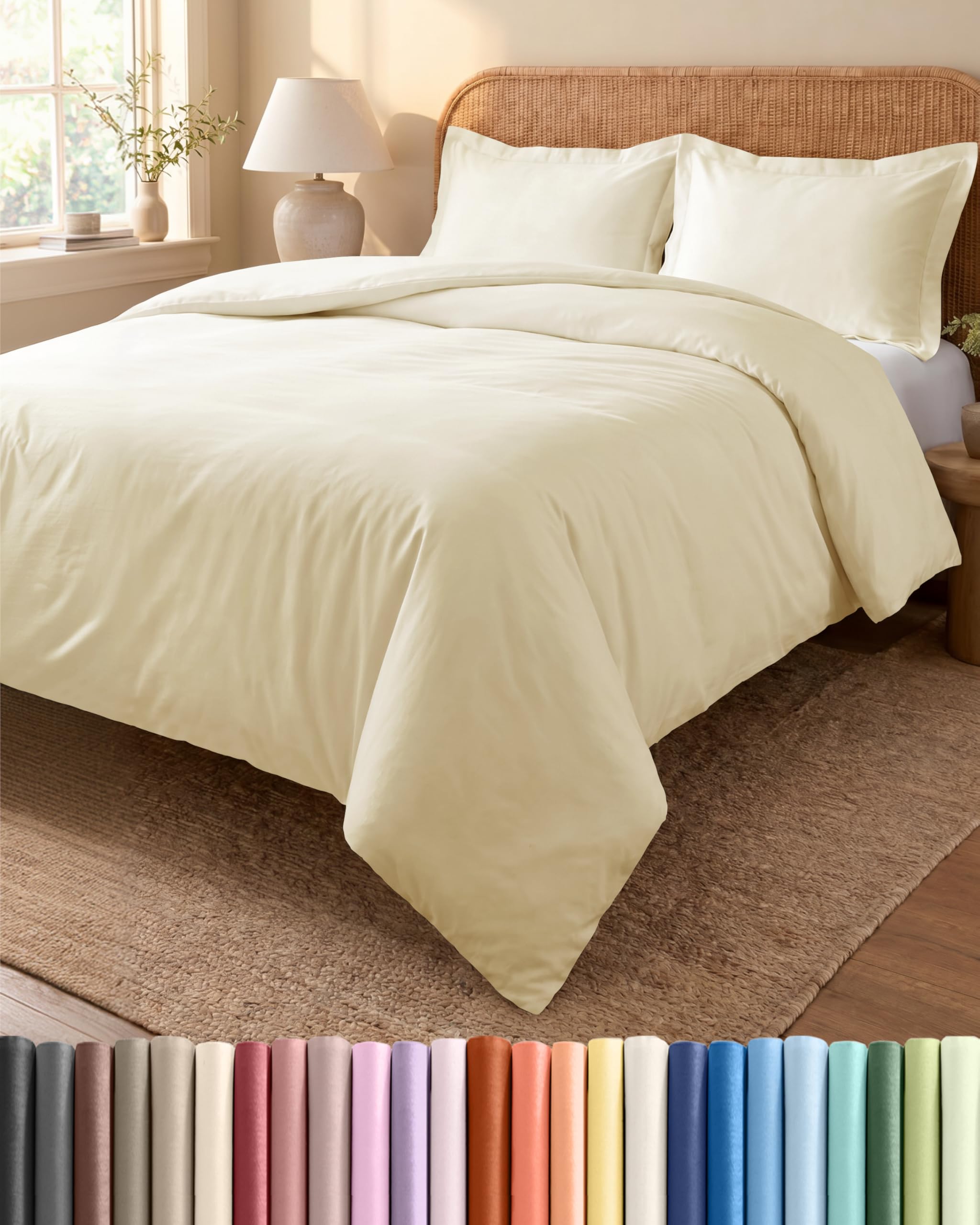 Copripiumino Matrimoniale 240x260 cm Bianco Sporco 3 Pezzi - Copripiumino 240x260 cm e 2 Federe 65x65 cm - Microfibra Spazzolata - Senza Grinze e Traspirante - Ipoallergenica OEKO-TEX Standard 100