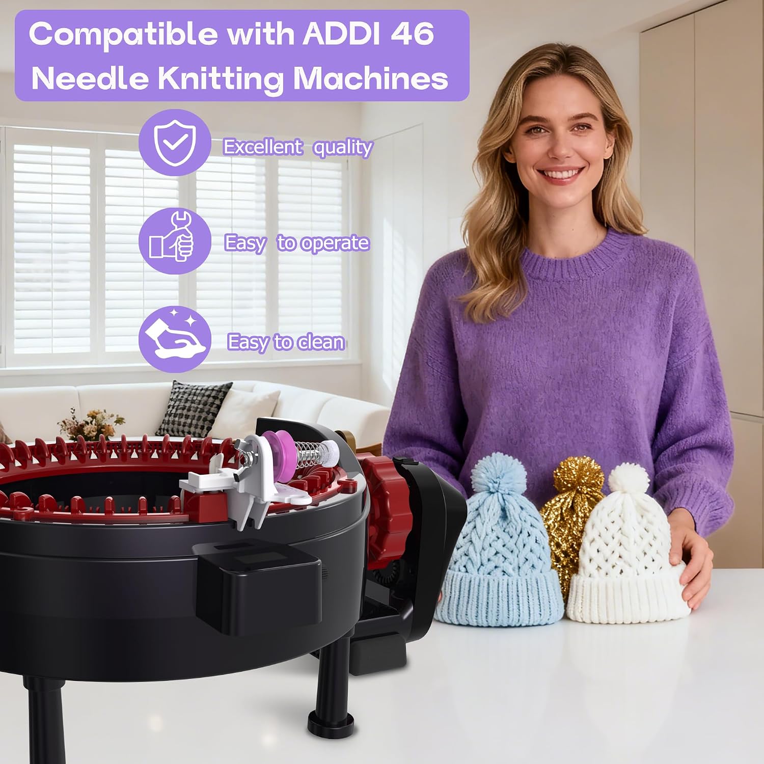 2 Pack Circular Knitting Machine Tensioner, Compatible with Addi 46 Needle Knitting Machine, Adjustable Yarn Tension Adapter for Knitting Machines, Removable Yarn Feed Accessory for Perfect Stitches