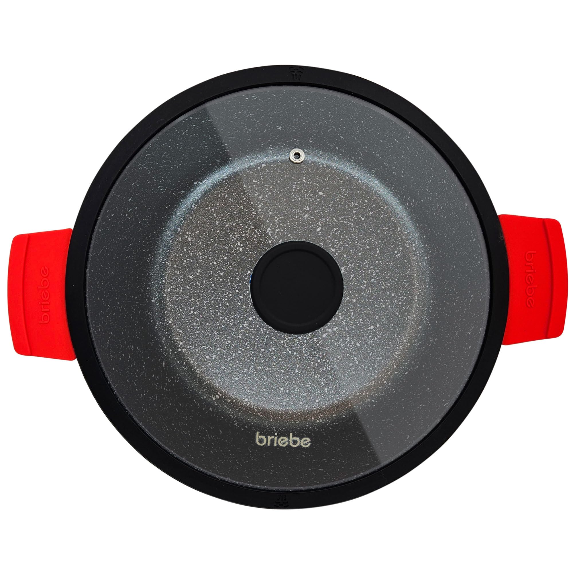 briebe Black Titanium Set Pentole Induzione 6 Pezzi Batteria da Cucina 3 Casseruole Alluminio Fuso, Antiaderente Titanio senza PFOA, Coperchi in Vetro, Manici in Silicone, Tutti i Fornelli, Forno