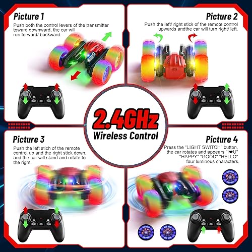 Miniatura 6 de Coche de control remoto, auto de carreras RC giratorio de 360 con luz para la rueda de los faros, rollo de doble cara de 2.4Ghz 4WD Rock Crawler,