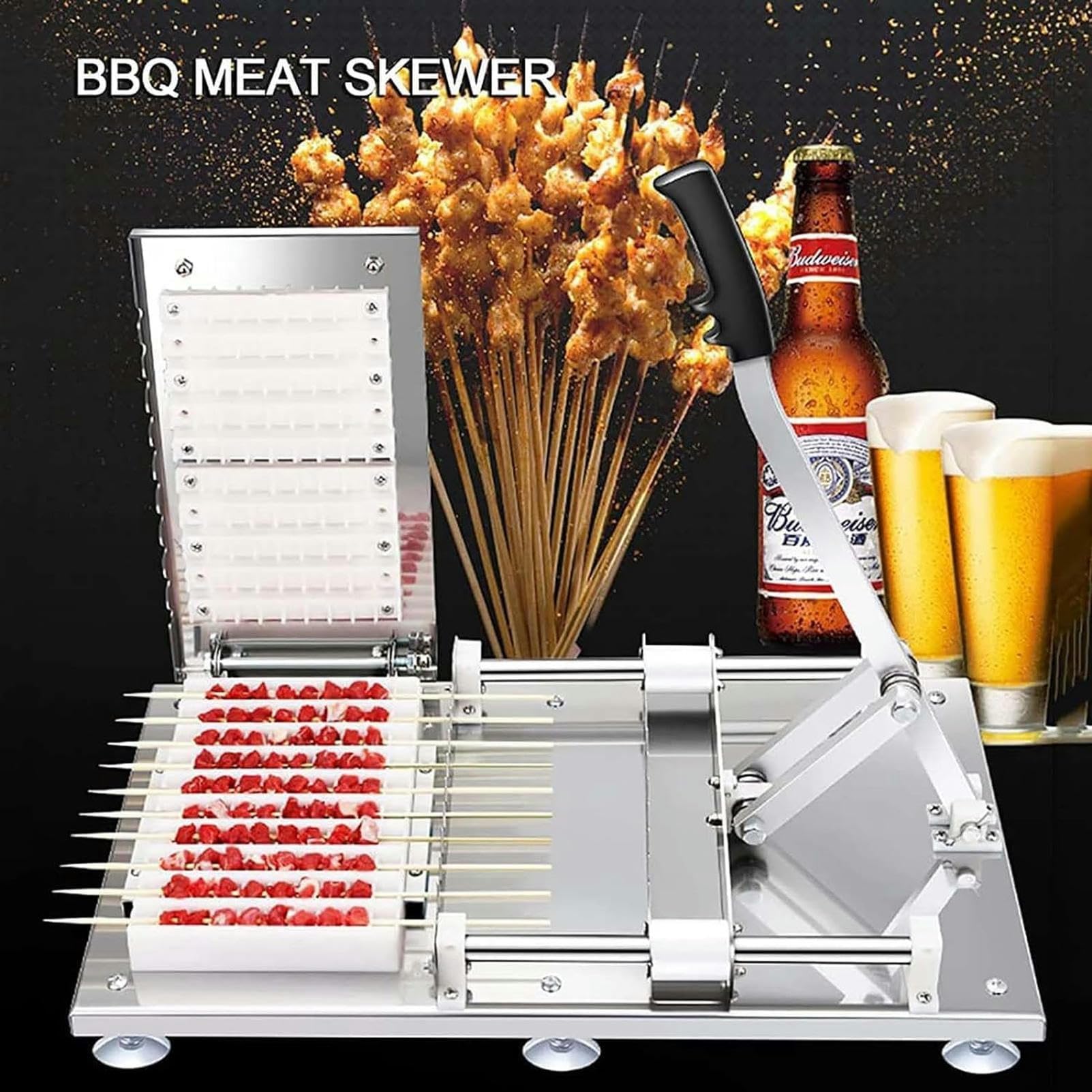 Spiedini di carne per barbecue, spiedini di montone, spiedini manuali per kebab, 10 fori, kit portatile per spiedini, con scatole per carne, per cucina, barbecue, negozio, picnic