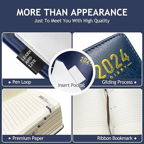 Miniatura 3 de Agenda semanal y mensual 2024 (enero de 2024 a diciembre de 2024), agenda diaria de cuero, libro de citas, organizador de objetivos, calendario,