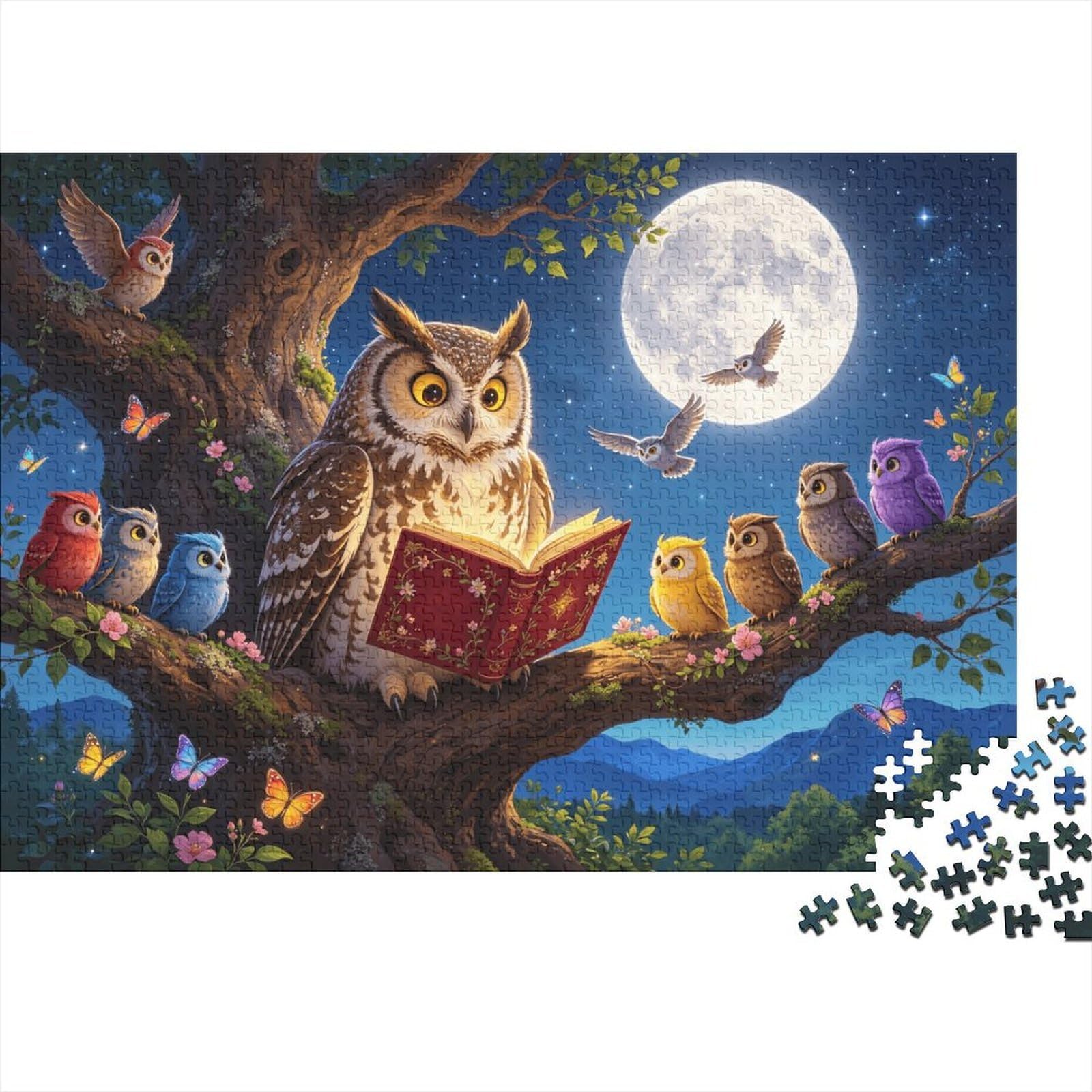 Owl Storytime 1000 Piece Jigsaw Puzzles Recycled Magical Forest Puzzle for Elderly Puzzle Game Props for Family And Friends Birthdays Great Gift 38x26cm/1000pcs