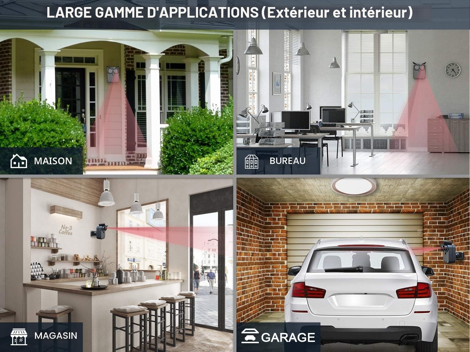 Système d'alarme sans fil longue portée pour entrée de 800 m - Capteur de mouvement résistant aux intempéries - Surveillance et protection de la propriété extérieure/intérieure - 1 récepteur et 3