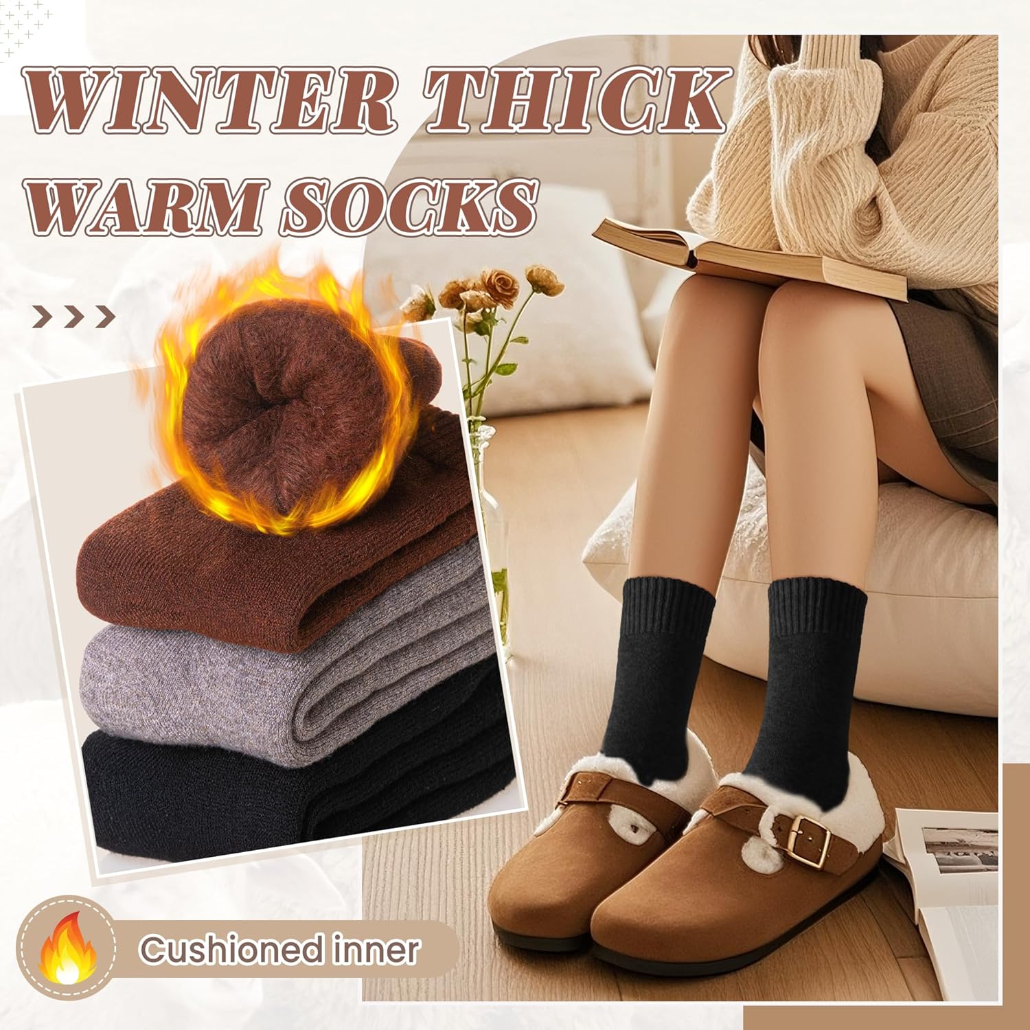 SeeyAN Winter Thermal Socks For Women & Men Warm Extra Thick Boot Insulated Heated Ski Crew Socks For Cold Weather 3 Pairs - Image 3