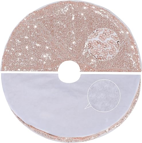 Miniatura 3 de Yookat Paquete de 1 falda de árbol de Navidad de 24 pulgadas, faldas de árbol de secuencia redonda, tapetes brillantes para árboles de Navidad color