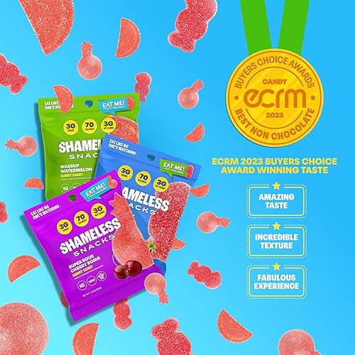 Miniatura 4 de Shameless Snacks - Gomitas keto bajas en carbohidratos sin gluten - Frambuesa roja, sandía, bomba de cereza