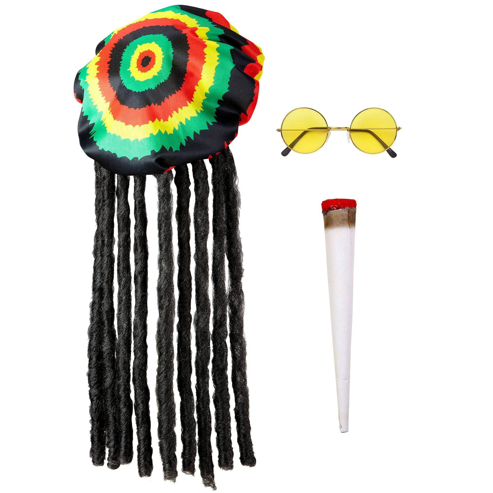 "RASTAFARI" (tam with dreadlocks, glasses, joint)