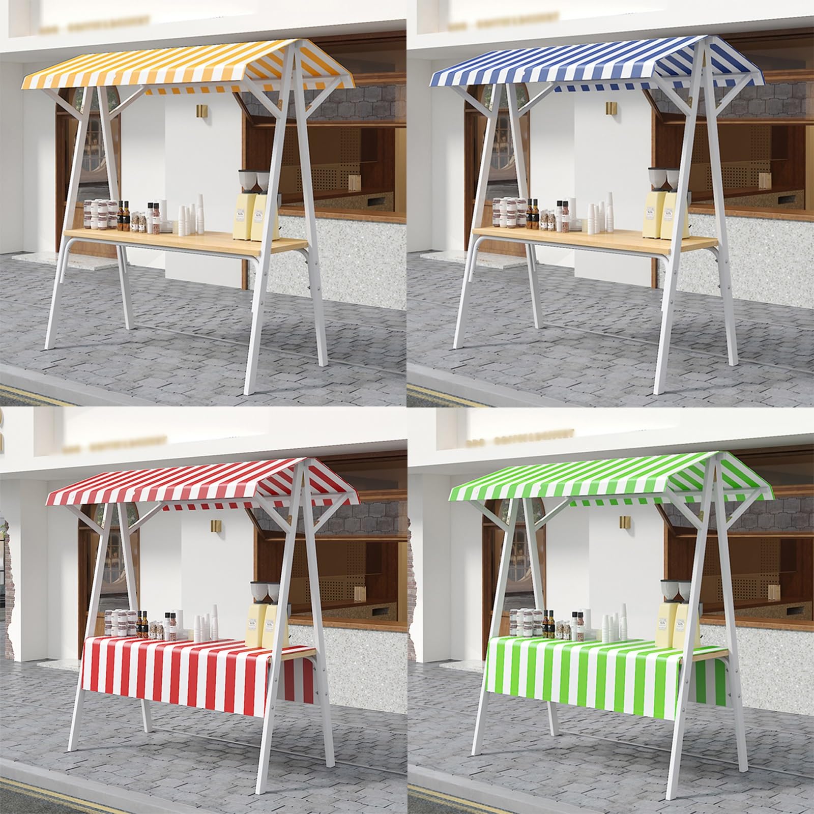 Bancarella per mercatino,Carrello per snack con ruote bloccabili,espositore mobile, carrello portatile,Struttura stabile，Capacità di carico: 150 kg(Green stripes,110x60x200cm)