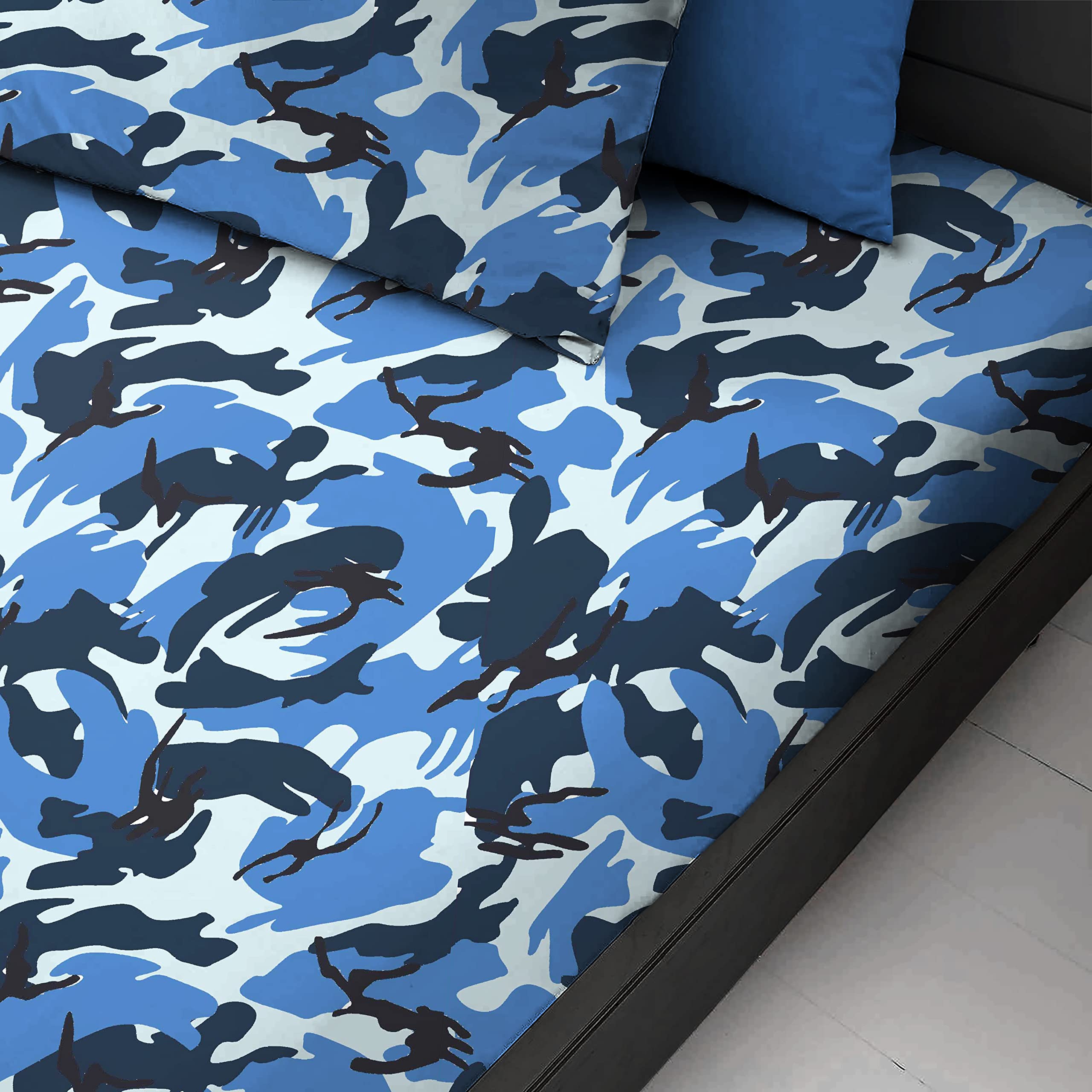 Velosso Camouflage Army Bedding Duvet Cover and Pillowcase Set (Blue, Double Fitted) โ image 1