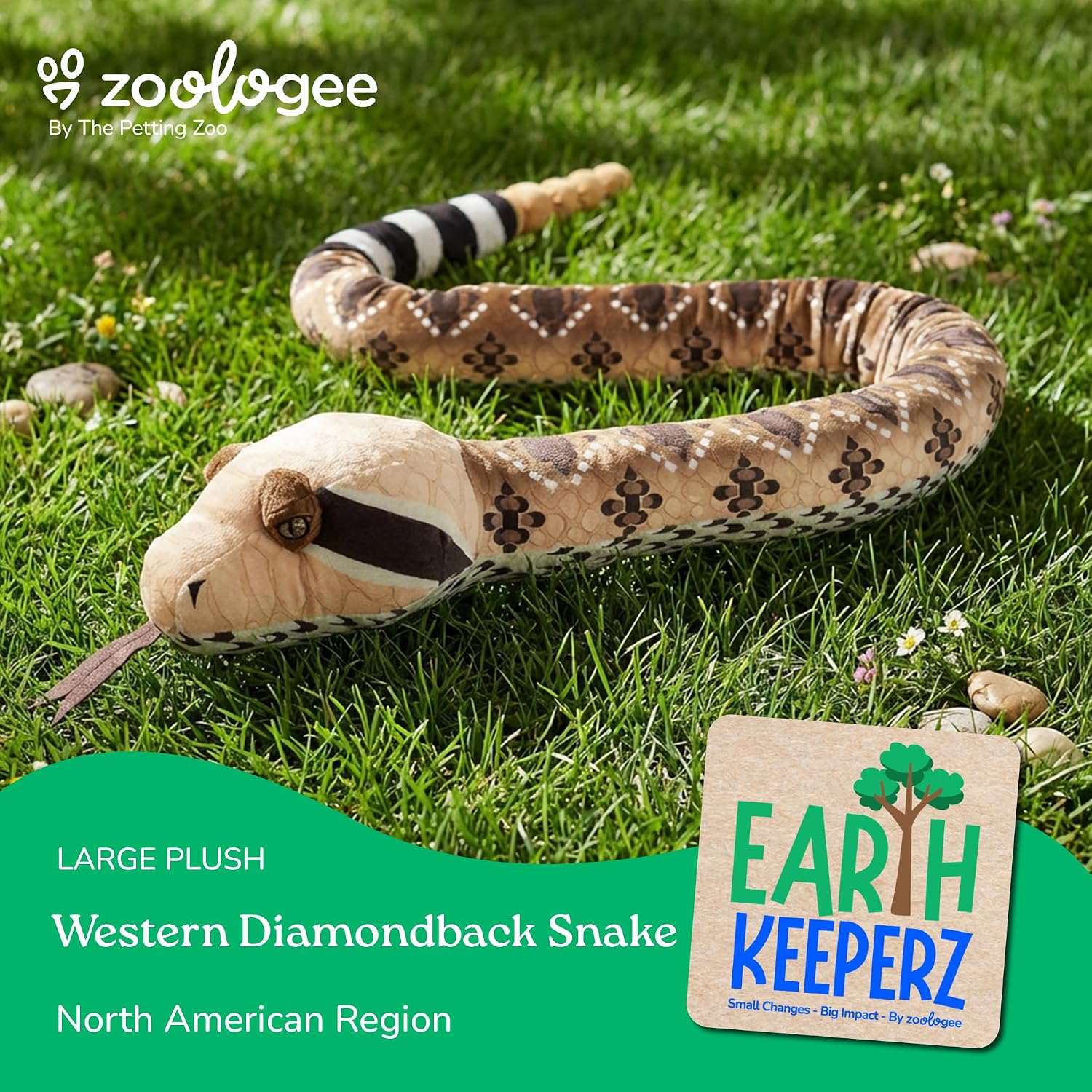 The Petting Zoo Western Diamondback Snake Stuffed Animal Plushie, Gifts for Kids, Earth Keeperz Snake Animals, Zoologee Brown Western Diamondback Snake Plush Toy, 54 inches