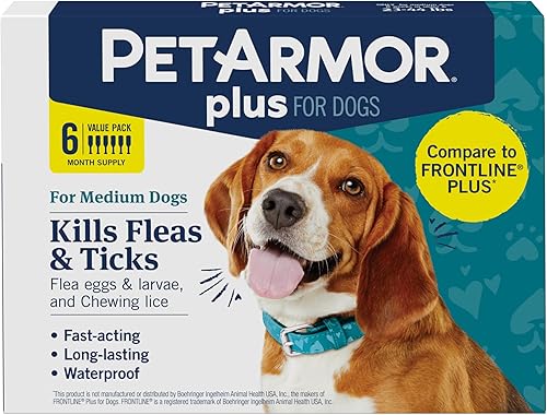 PetArmor Plus - Prevención de pulgas y garrapatas para perros tópica impermeable mata pulgas huevos de pulgas larvas de pulgas garrapatas y piojos