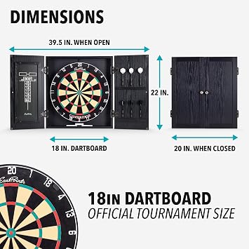 EastPoint Belmont Dart Board Cabinet, 6 Steel Tip Darts, Game Room Decor