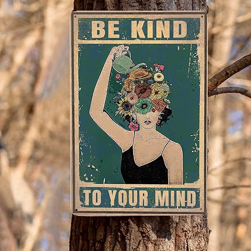 Miniatura 8 de Letrero de metal con texto en inglés Be Kind con texto en inglés To Your Mind Floral Woman, letrero retro de aluminio para amantes de las plantas,