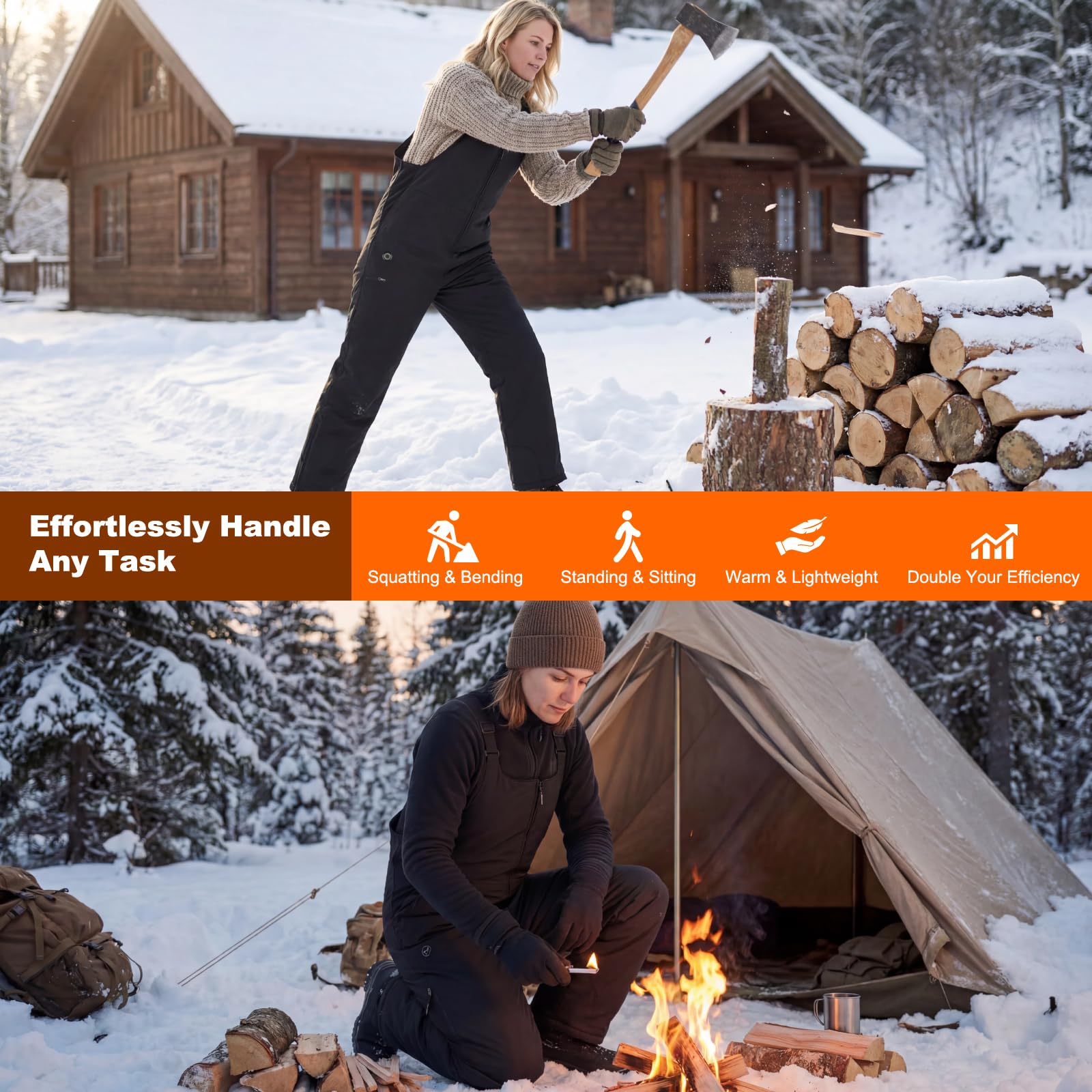 Beheizbare Latzhose Damen Skihose Wasserdicht Winddicht Snowboardhose Warme Isolierung Schneelatzoverall Skianzug mit Akku Multi Pockets Arbeitslatzhose Damen mit Verstellbaren Hosenträgern