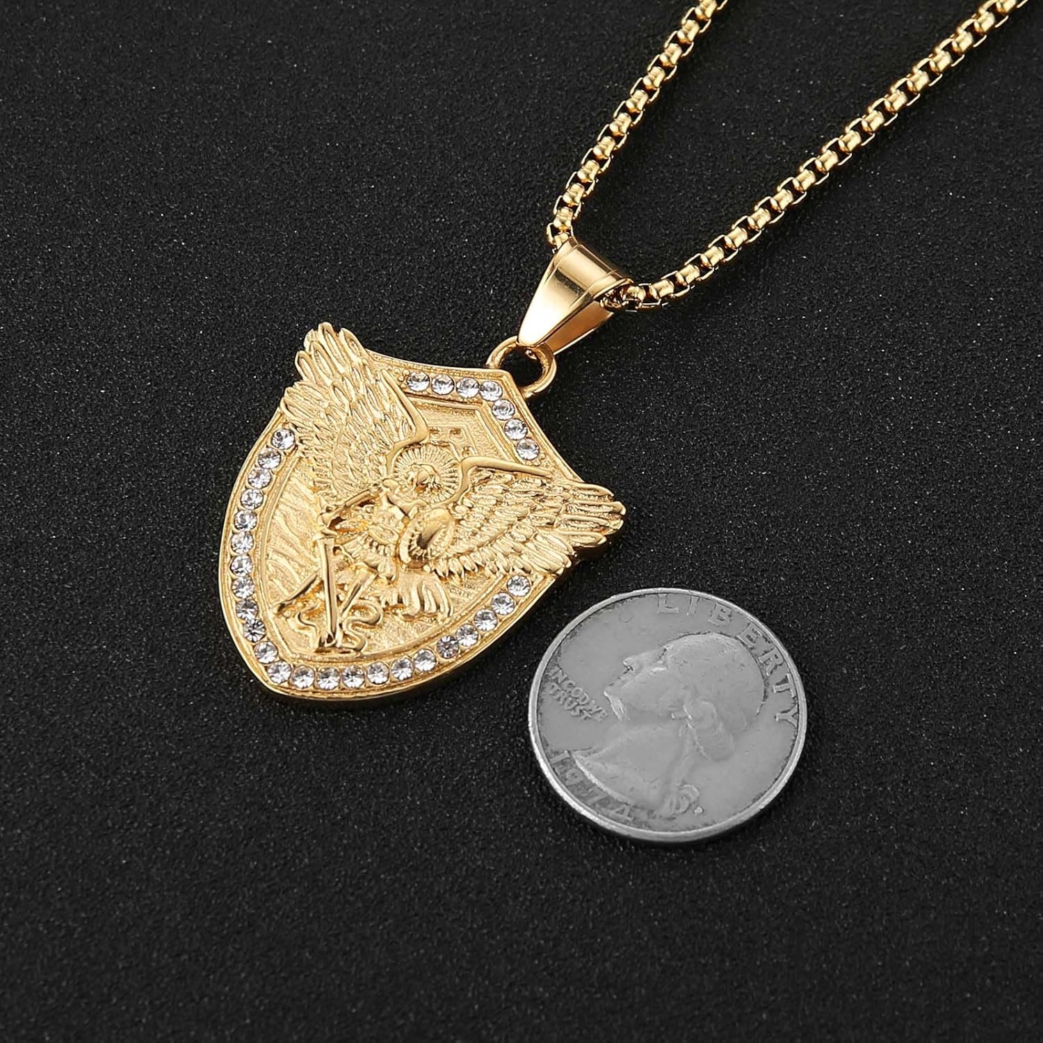 AsAlways St. Michael the Archangel Necklace for Men Stainless Steel Retro Gold Angel Exorcism Protect Amulet Pendant Necklace Jewelry Gift - Image 6